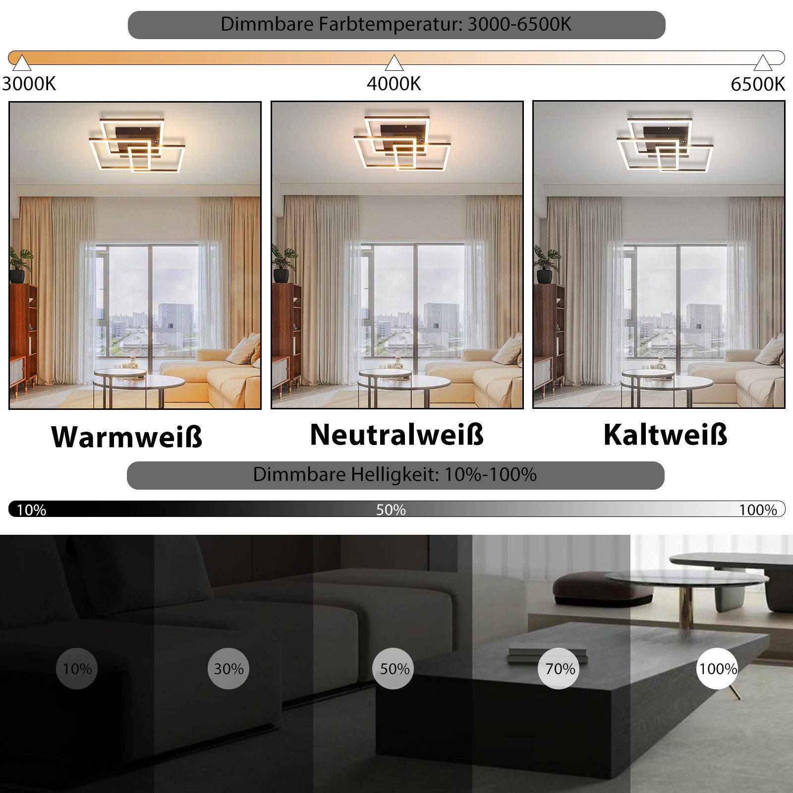 Nettlife LED Deckenleuchte Wohnzimmer Schwarz Dimmbar Eckig Modern 36W mit günstig online kaufen