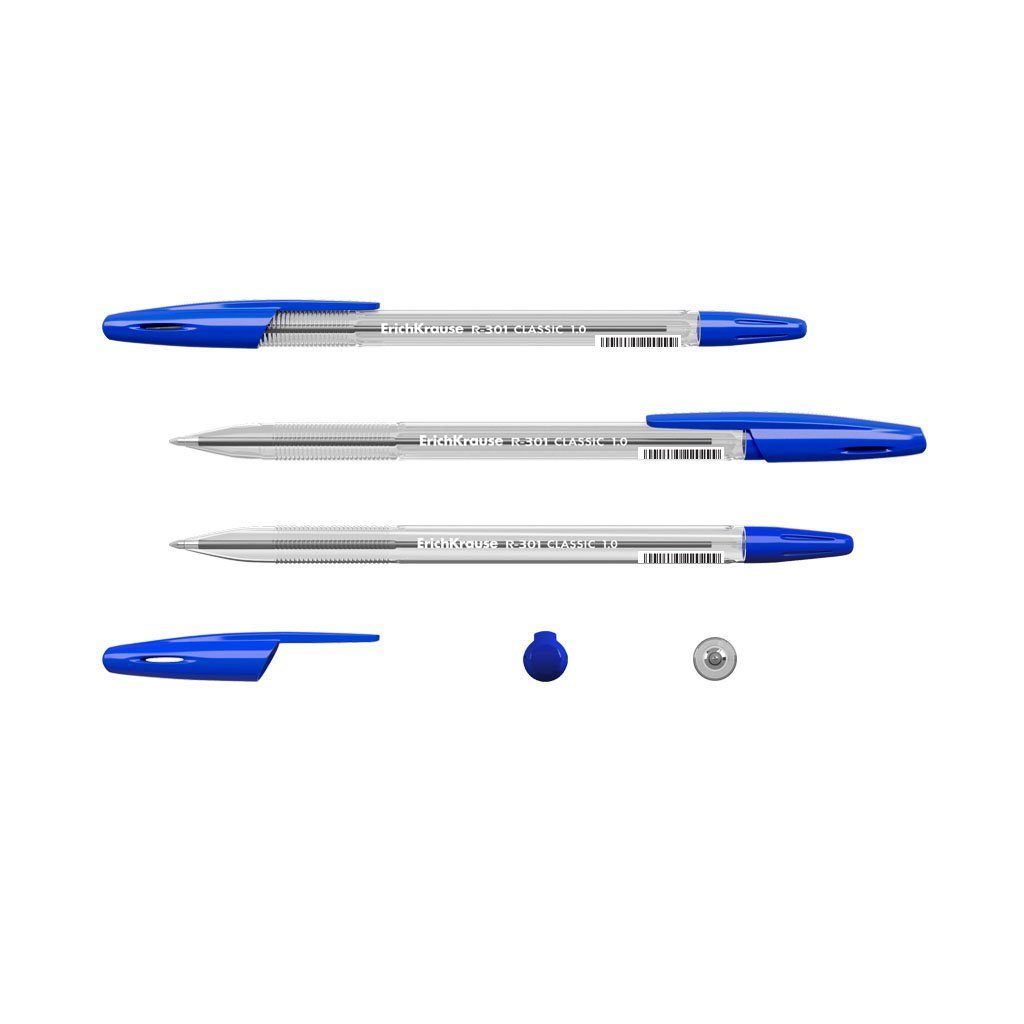 Erich Krause R-301 1.0 Kugelschreiber, Pack 50er Kugelschreiber Stick Kunststoff Klar Tinte Blau