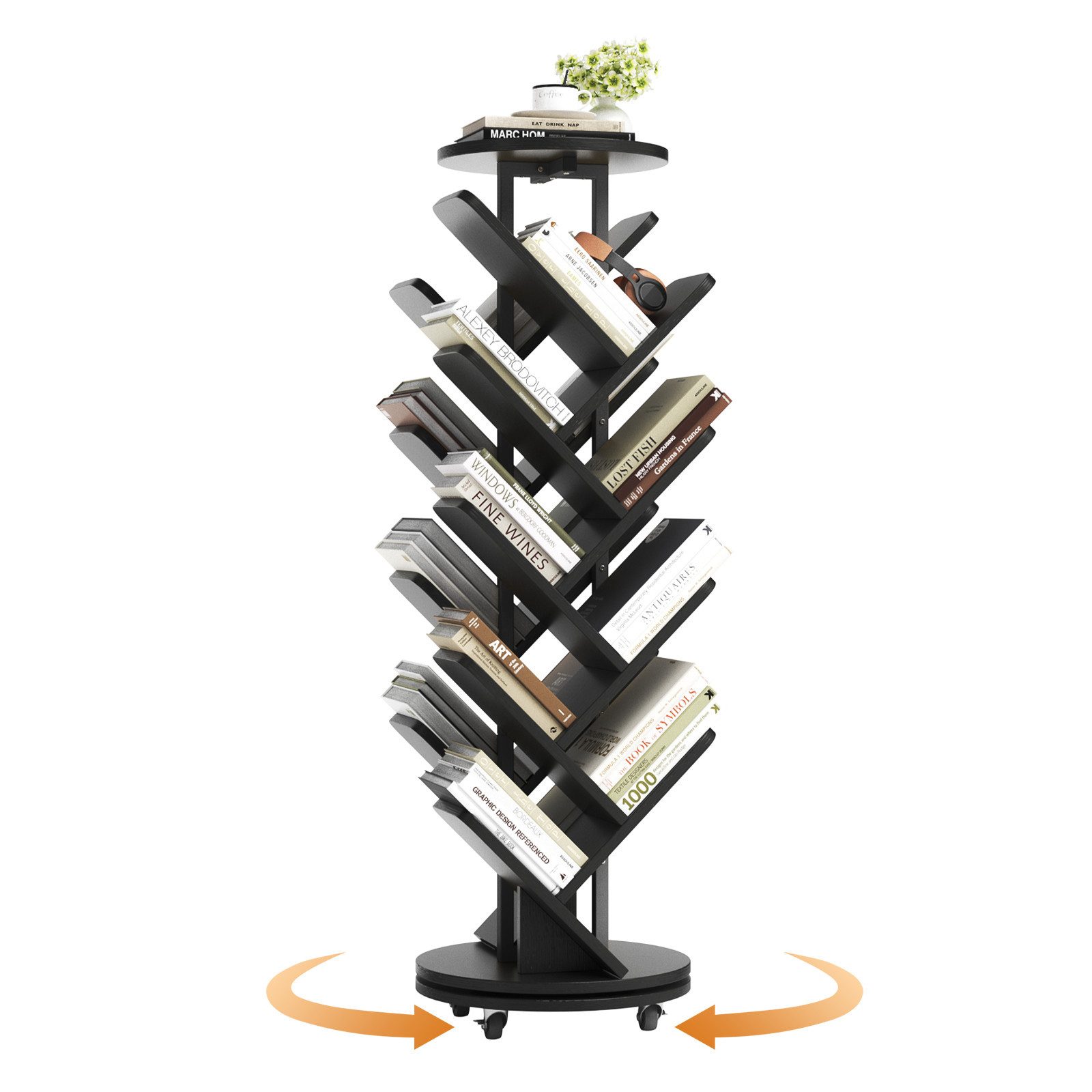 Patbrela Bücherregal 360° Bücherregal Drehbar Standregal Multifunktionales 17 Ebenen, Beweglich und Feststellbar, für Wohnzimmer Schlafzimmer, 40x40x127cm