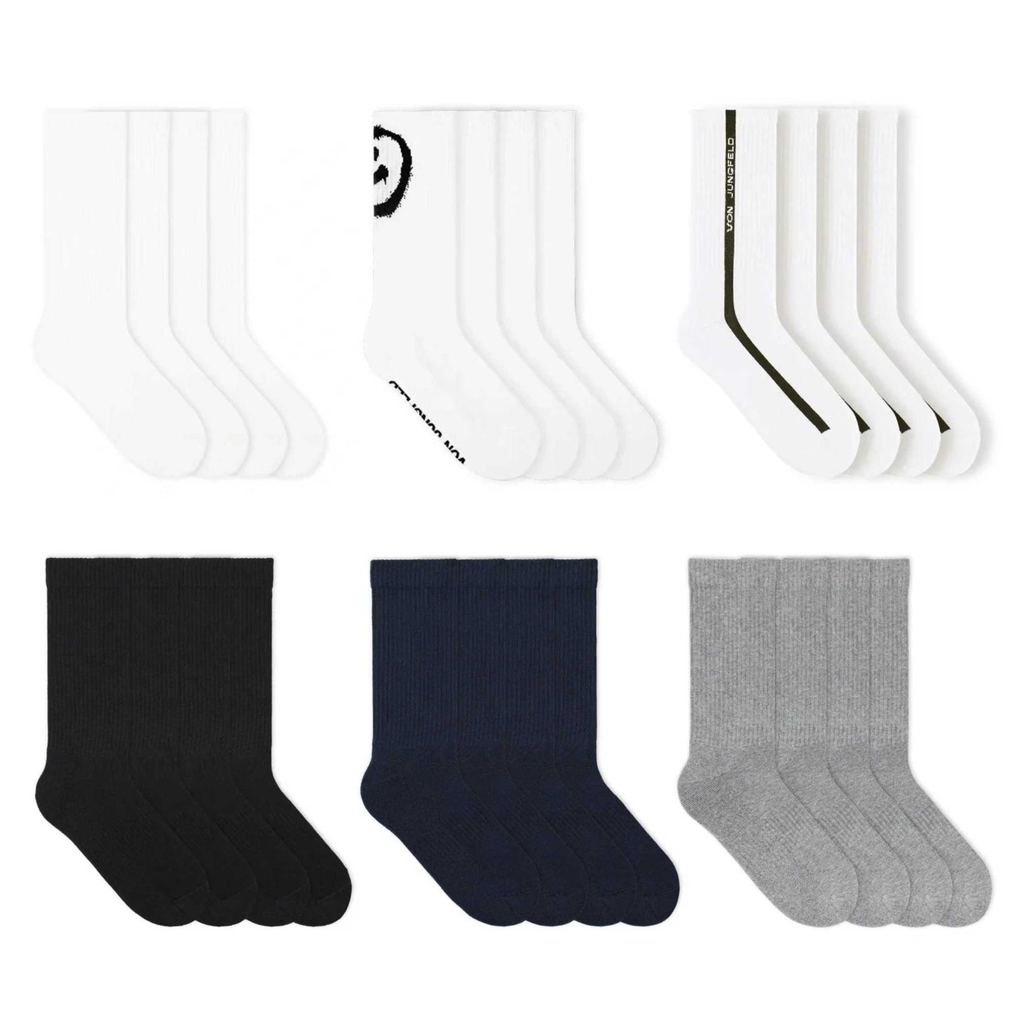 von Jungfeld Tennissocken Motive & Classic - Bundle Bio-Baumwolle 35-46 (12-Paar, 12er-Pack) Verstärkte Ferse & Spitze