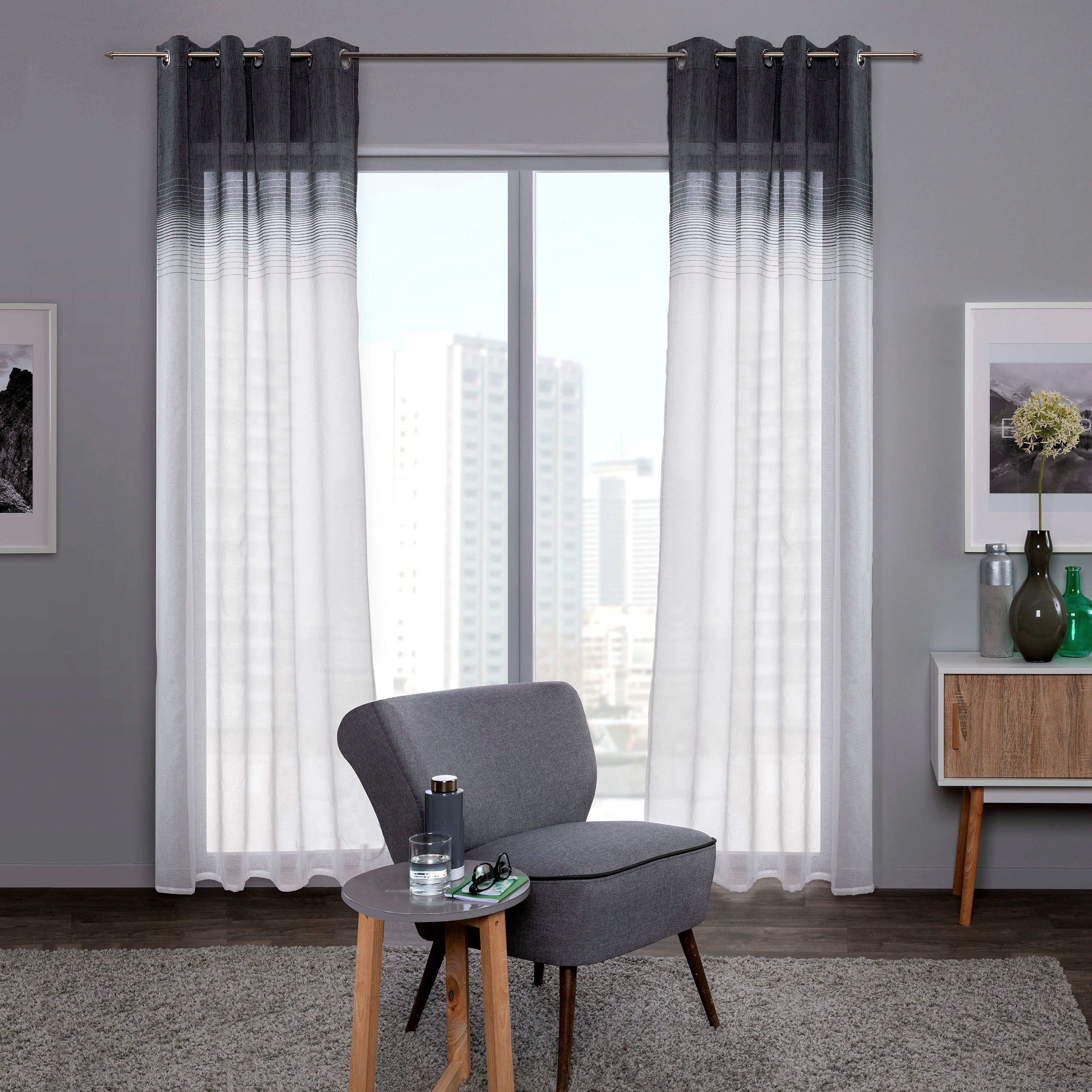 decolife Gardine Nora (1 St), Ösen, halbtransparent, Wirkware, Ösenschal mit Farbverlauf