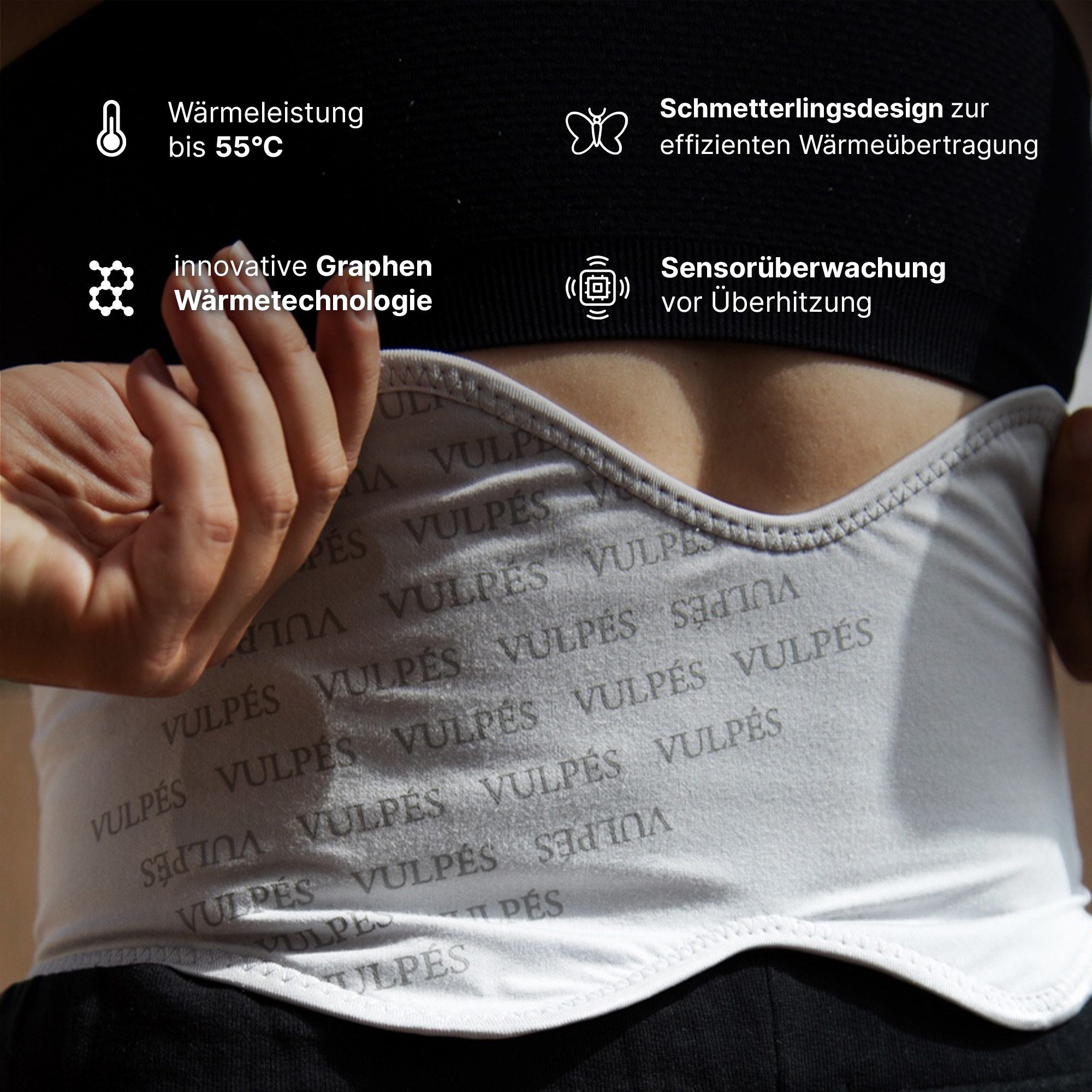 Vulpés Wärmegürtel HeatBelt Pro - intelligenter Heizgürtel für Rücken, Becken, Nieren, Organisches Bambusmaterial, Tiefenwärme, Smartphone Steuerung