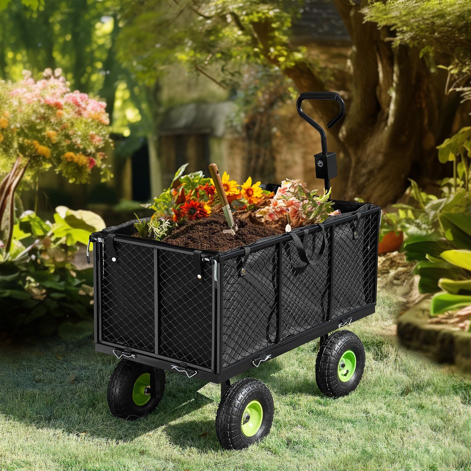 Juskys Bollerwagen, Metall Gartenwagen 550 kg, klappbar, Luftreifen