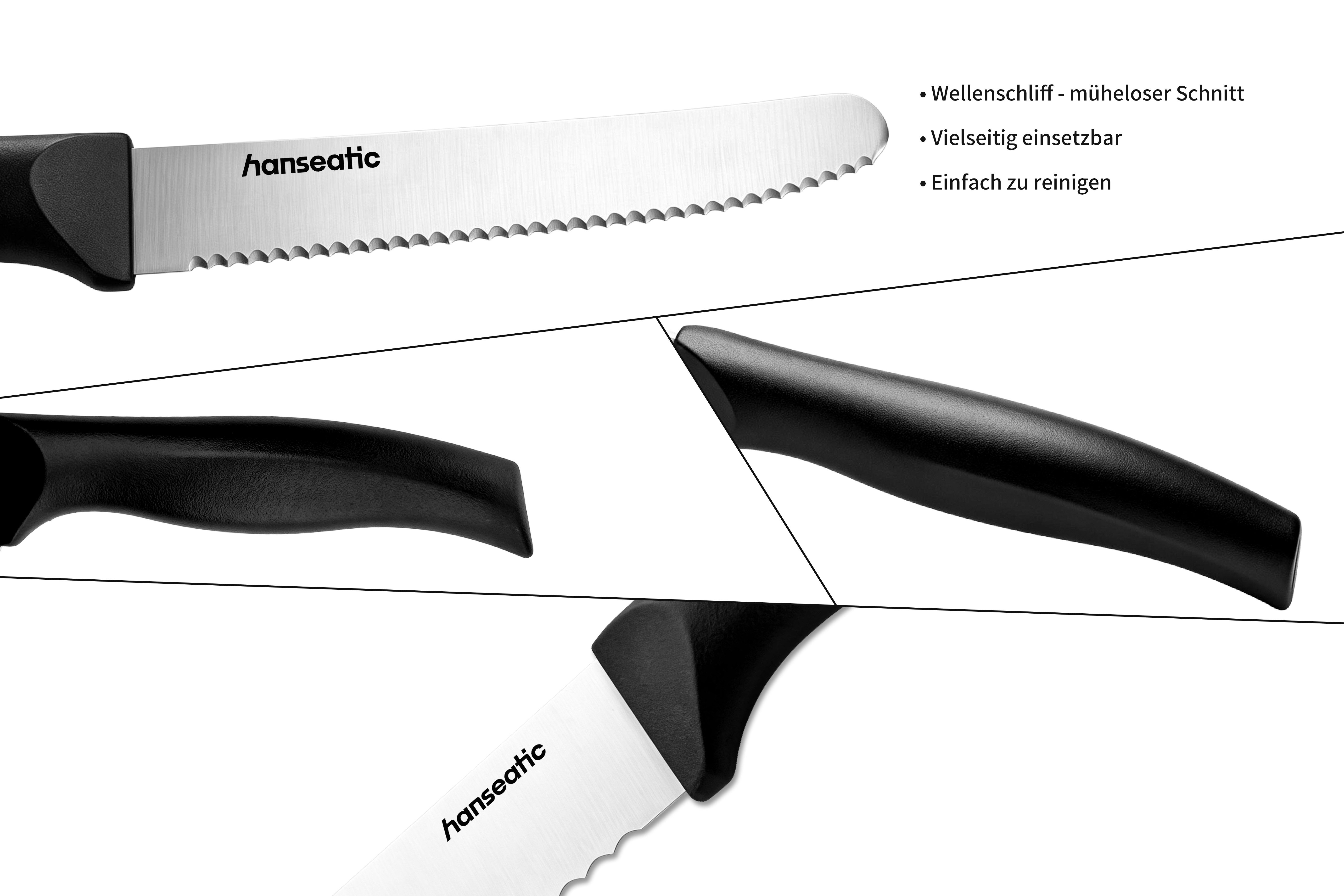 Hanseatic Brotzeitmesser DAILY, Vespermesser, Steakmesser-Set, Klinge mit Wellenschliff (8 Stück), mit ergonomisch geformter Griff, ideal für die Brotzeit