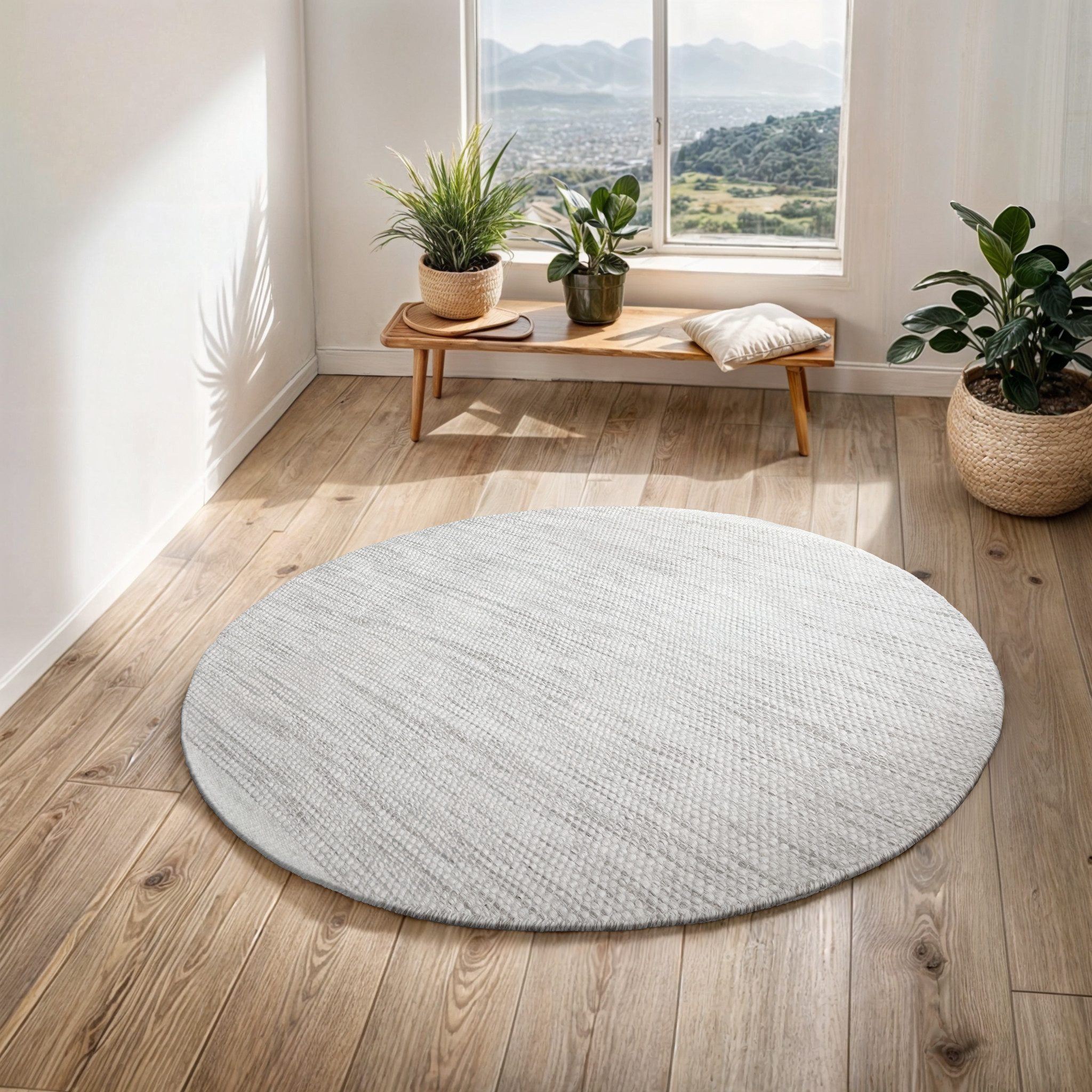 Myflair Möbel & Accessoires Wollteppich WOOLY DREAM, handgewebt, rund, Höhe: 10 mm, reine Wolle, meliert, Wendeteppich, auch in rund & als …
