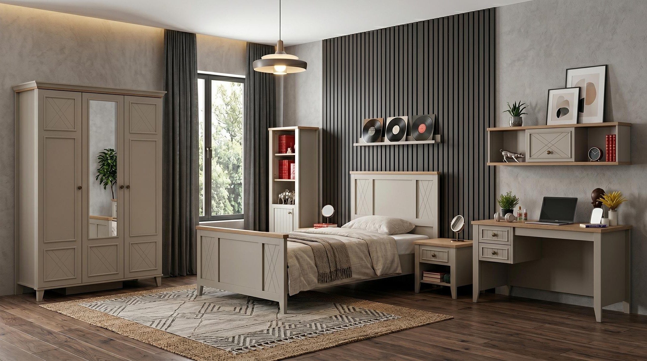Xlmoebel Kleiderschrank Beiger Kleiderschrank für Jugendzimmer mit viel Stauraum (Jugendzimmer-Set, 6-St., 6-tlg)