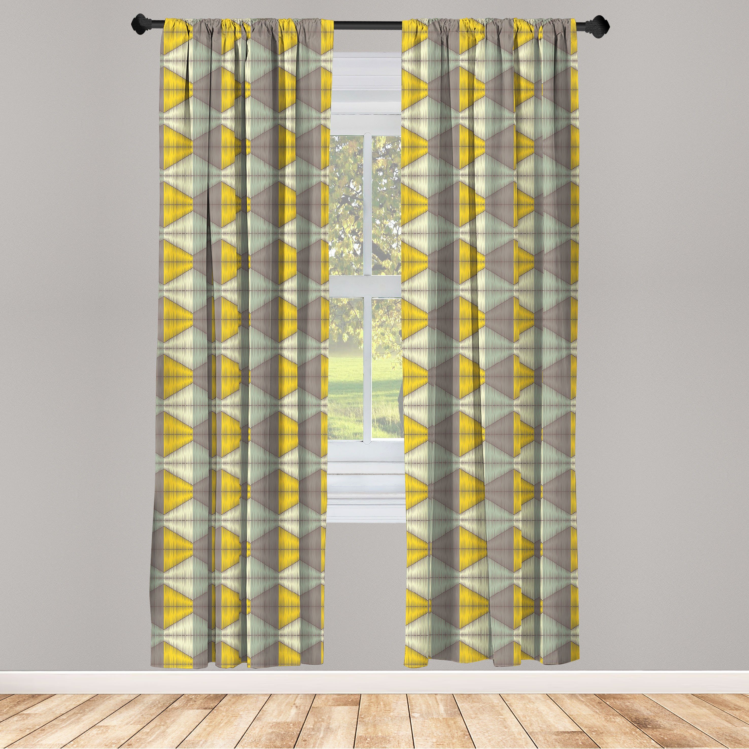 Gardine Vorhang für Wohnzimmer Schlafzimmer Dekor, Abakuhaus, Microfaser, Geometrisch Schraffierte Art Boho