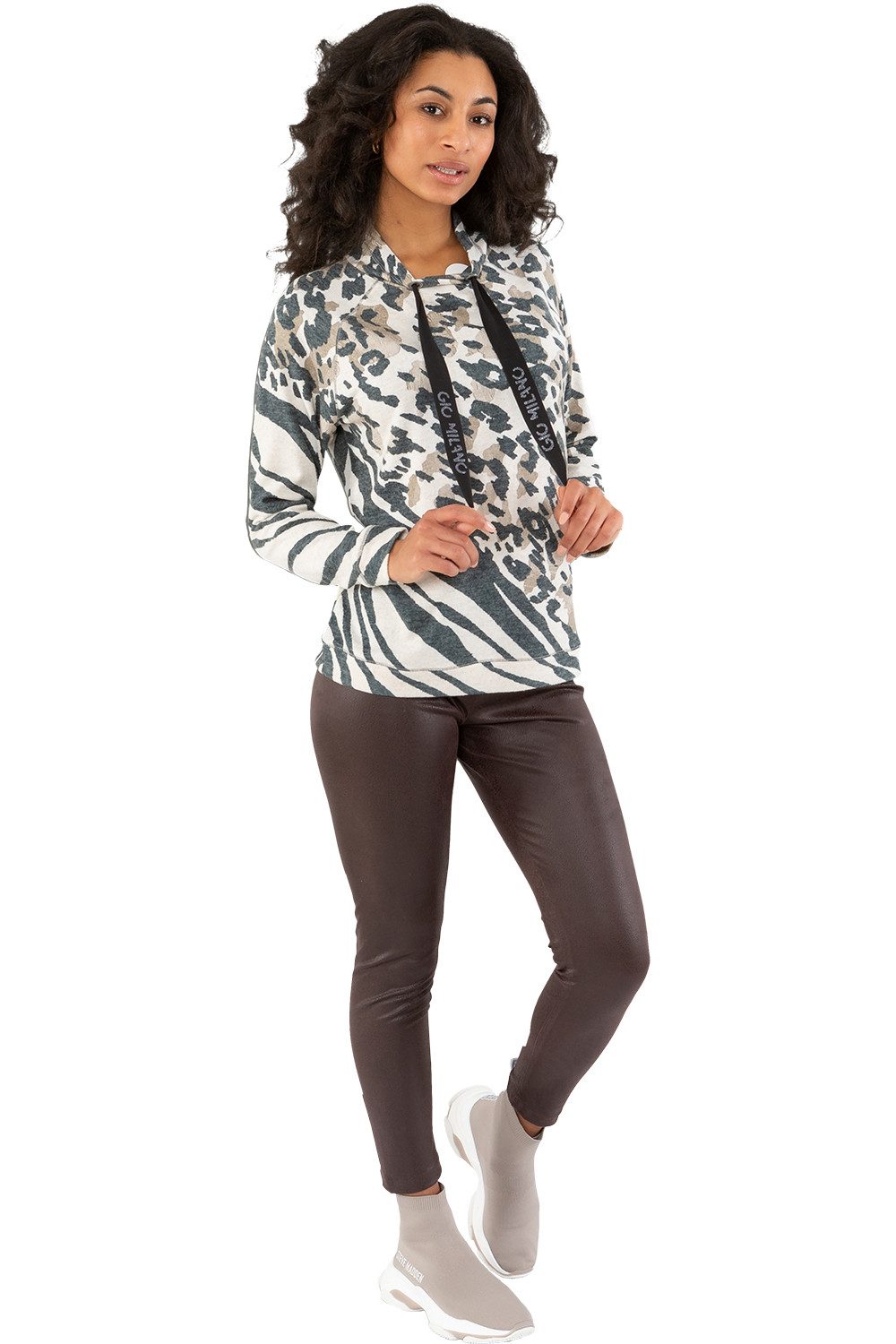 Rundhalspullover G29-7612, Gio Milano Pullover mit bunten Animal Print