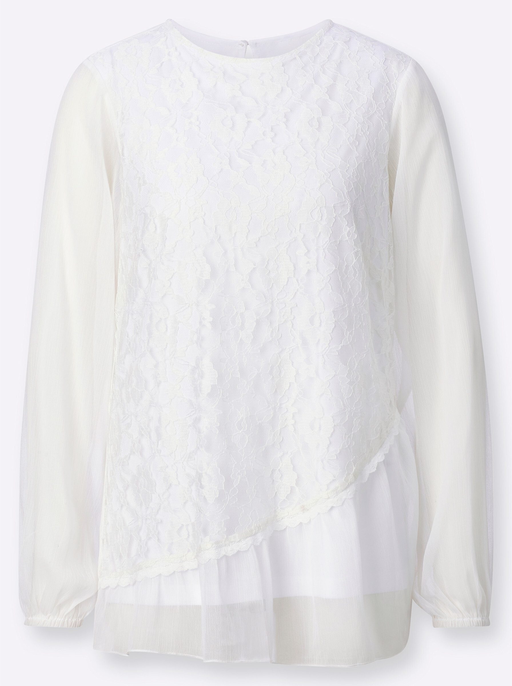 Sieh an! Klassische Bluse Spitzen-Bluse Langarm