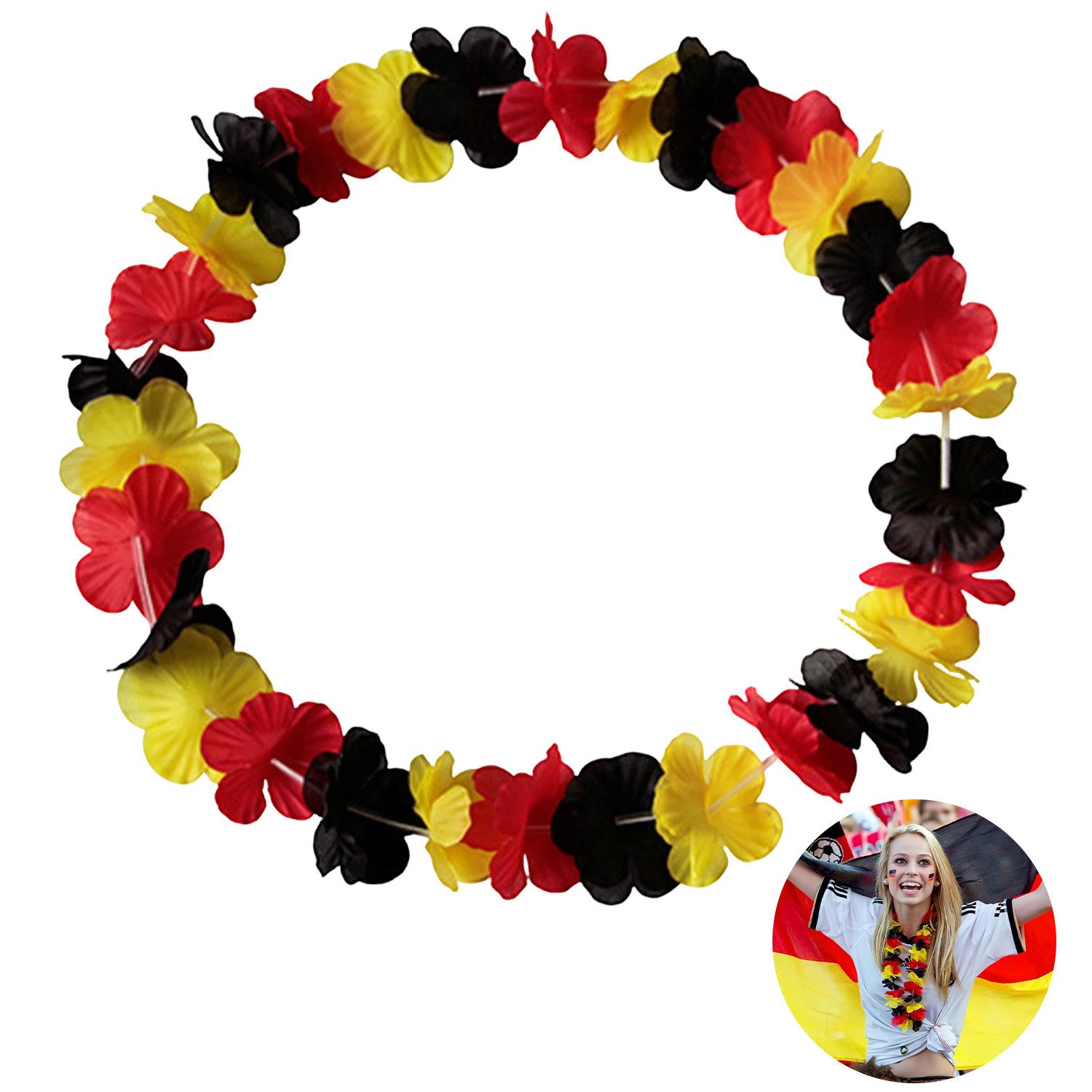 MOPUEA Dekokranz 105 cm Deutschland Fanartikel Blumenkette Flagge Girlande Fußballspiel, Deutschlandfarben Rot-Gelb-Schwarz