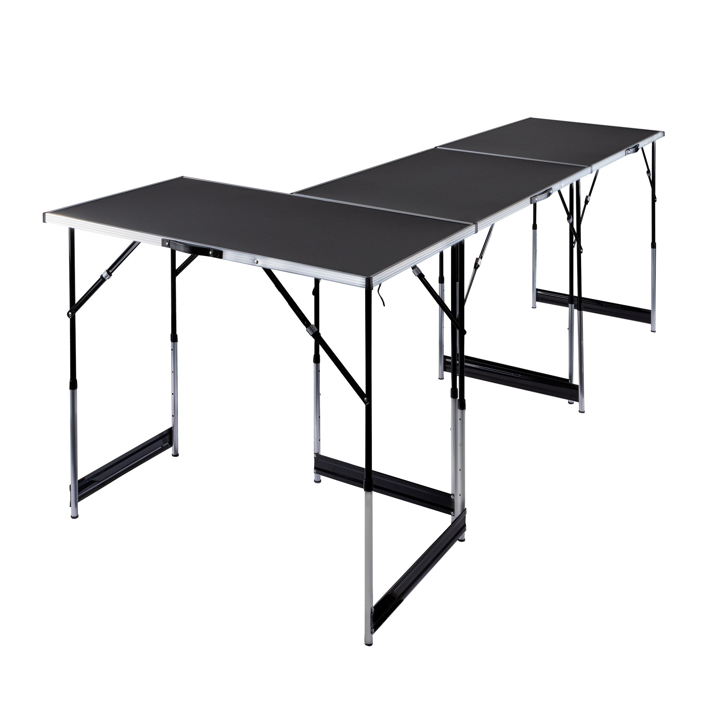 Haushalt International Klapptisch Campingtisch Arbeitstisch 100x60x94cm 3er Set (Set, 3-St., Packung), Höhenverstellbar, MDF, Aluminium Rahmen, Schwarz / Silber
