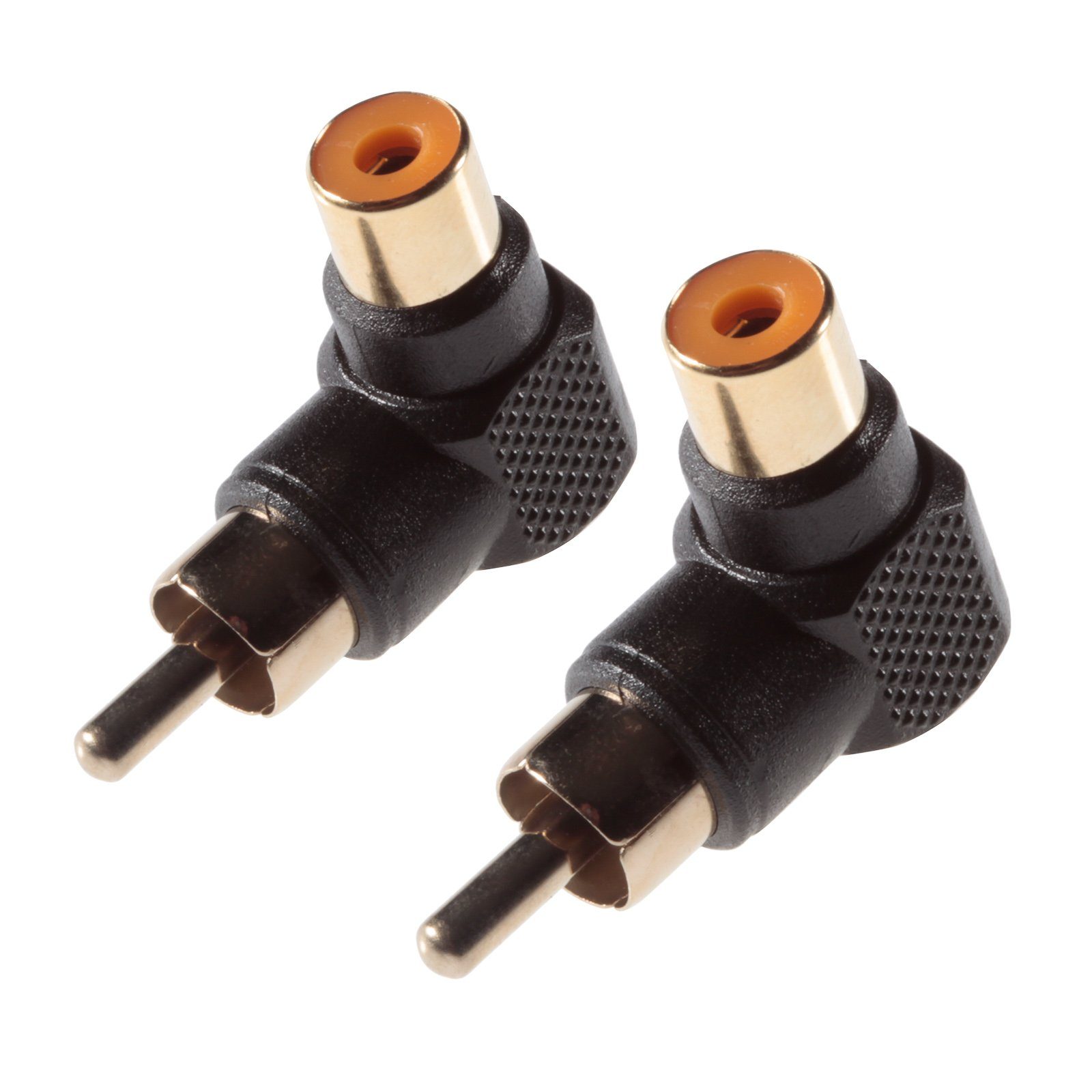 Poppstar Cinch Winkelstecker (RCA Buchse auf Stecker gewinkelt) Audio- & Video-Adapter, 2 Stück, Full HD, vergoldete Kontakte, Farbe schwarz