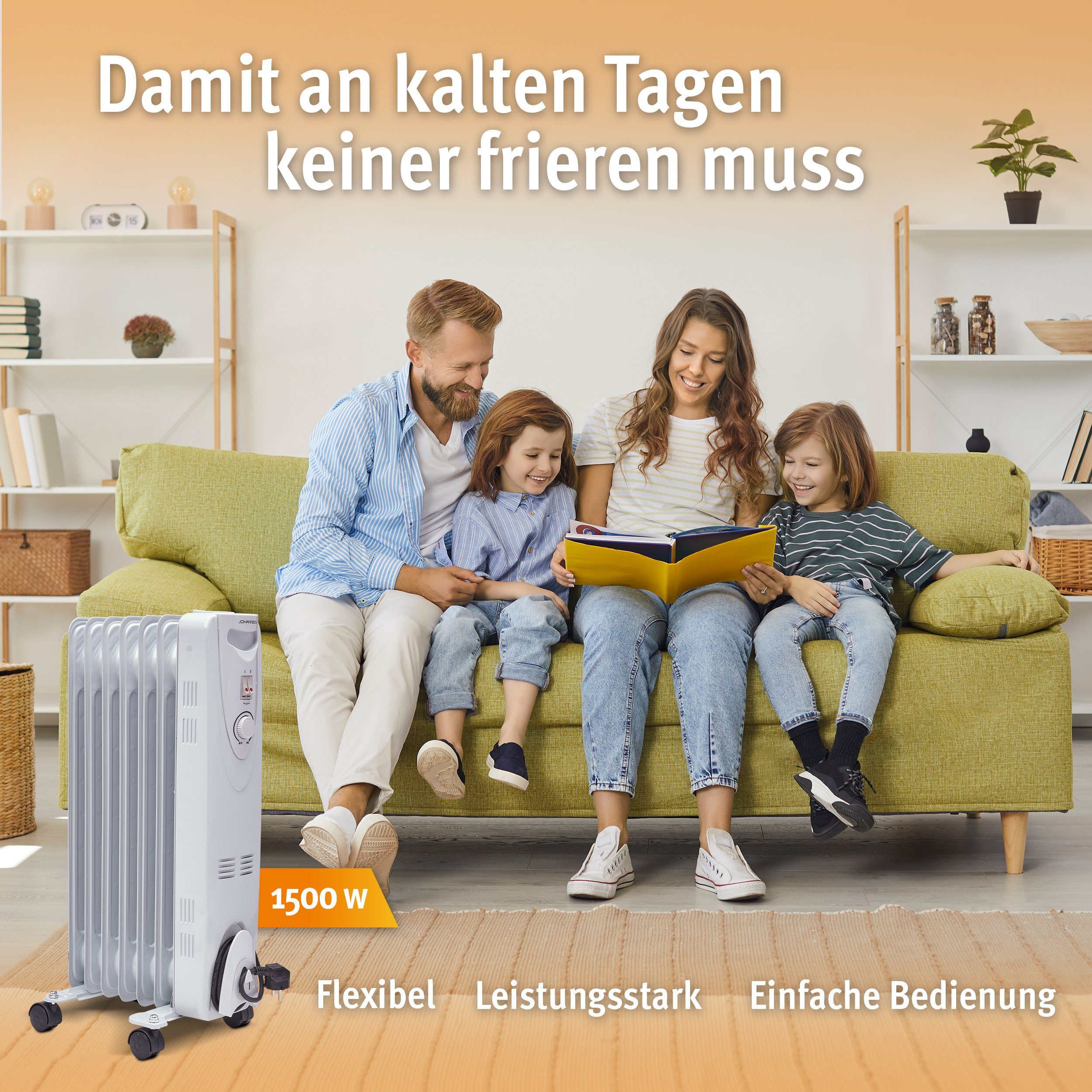 Johannson Ölradiator Thermostat 3 9 Heizung 7 W, Mobile mit Ölradiator bis 1500.00 Heizstufen Heat Heizelementen, und Weiß Elektroheizkörper, Champ