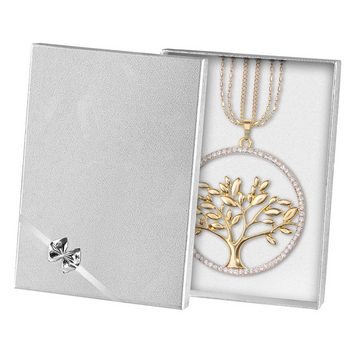 Taffstyle Kette mit Anhänger Damen Halskette Lebensbaum Anhänger Glitzer Kristall Gold Vergoldet, Kette Strass Steinen Groß Baum des Lebens Geschenke Frauen Geburtstag