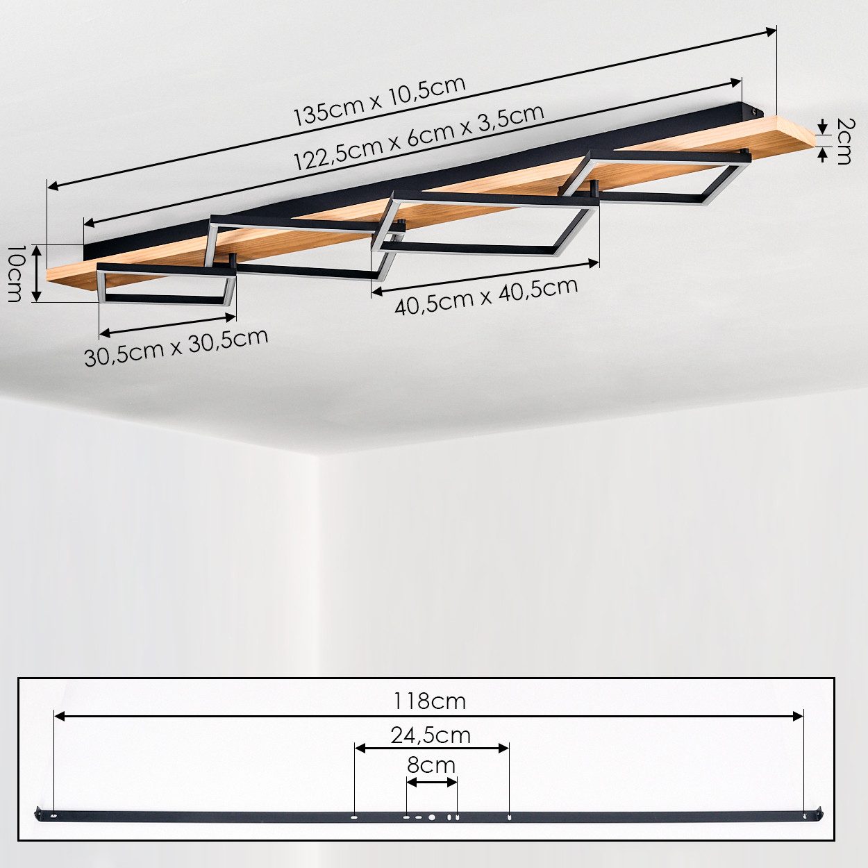 hofstein Deckenleuchte Deckenlampe aus Metall/Holz/Kunststoff in Naturfarben/Schwarz/Weiß, ohne Leuchtmittel, 3000 Kelvin, Leuchte im modernen Design, 56 Watt,  – Bild 4 von 5