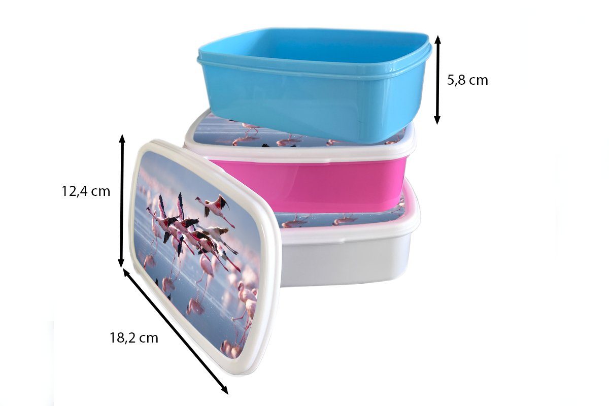 MuchoWow Lunchbox Flamingo - Vogel Kunststoff, für (2-tlg), Wasser Rosa, und Erwachsene, Brotdose, für - Mädchen - weiß Brotbox und Kinder Jungs
