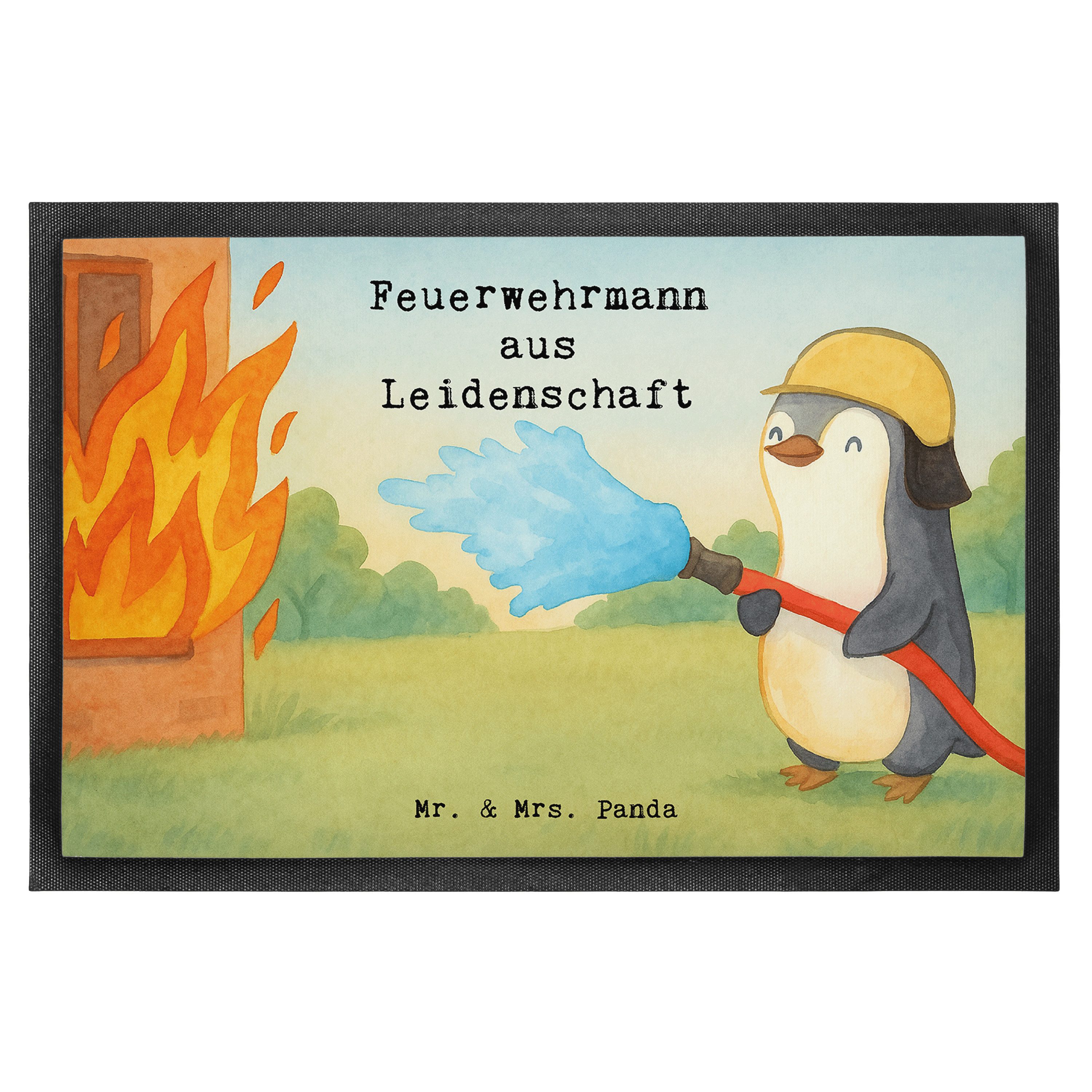 Mr. & Mrs. Panda Fußmatte Feuerwehrmann Leidenschaft Design, Fußabstreifer 40 x 60 cm, Weiß, Tü, rechteckig, Höhe: 40 mm, Eingangsteppich Fussmatte Freiwillige Feuerwehr