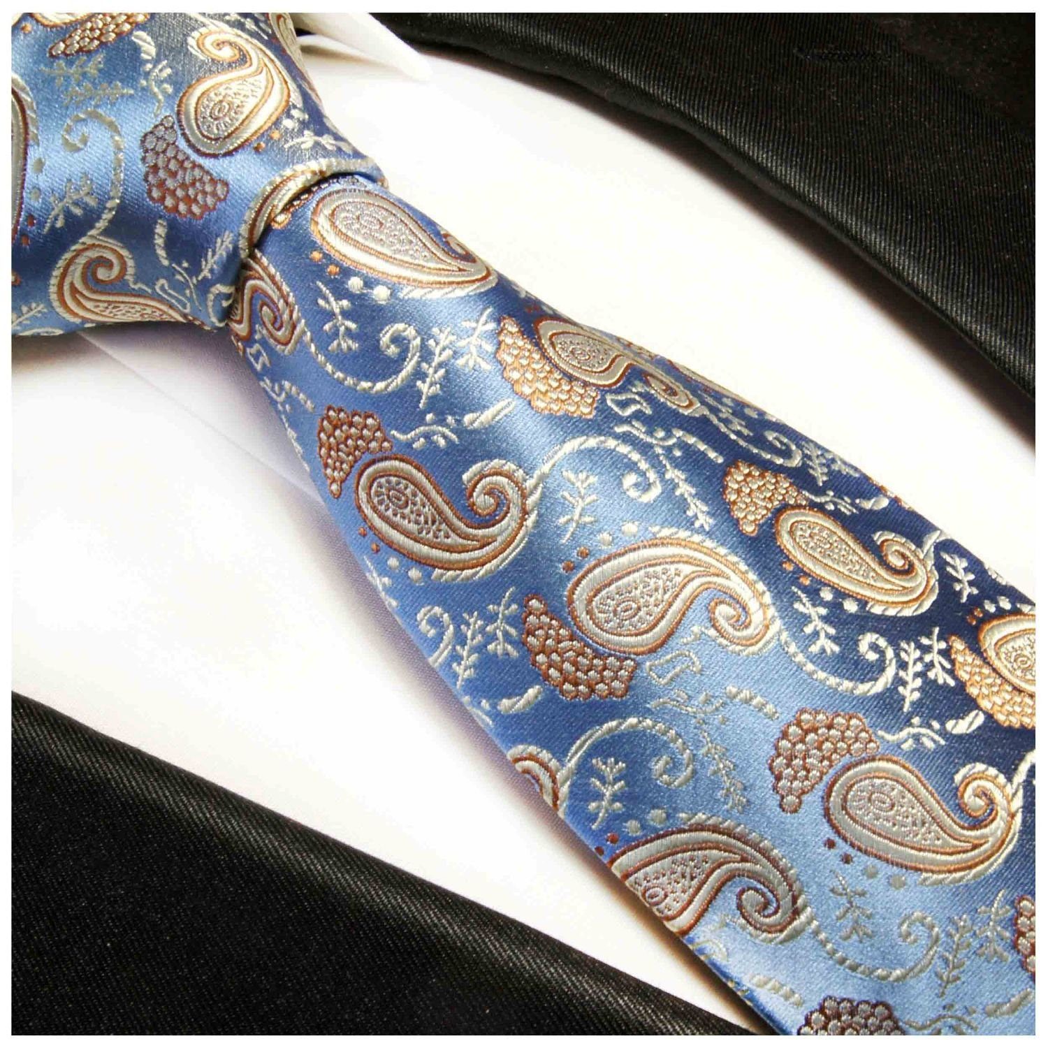 (8cm), Krawatte Breit gold Seidenkrawatte blau 351 100% brokat Herren Elegante Schlips Malone paisley Paul Seide