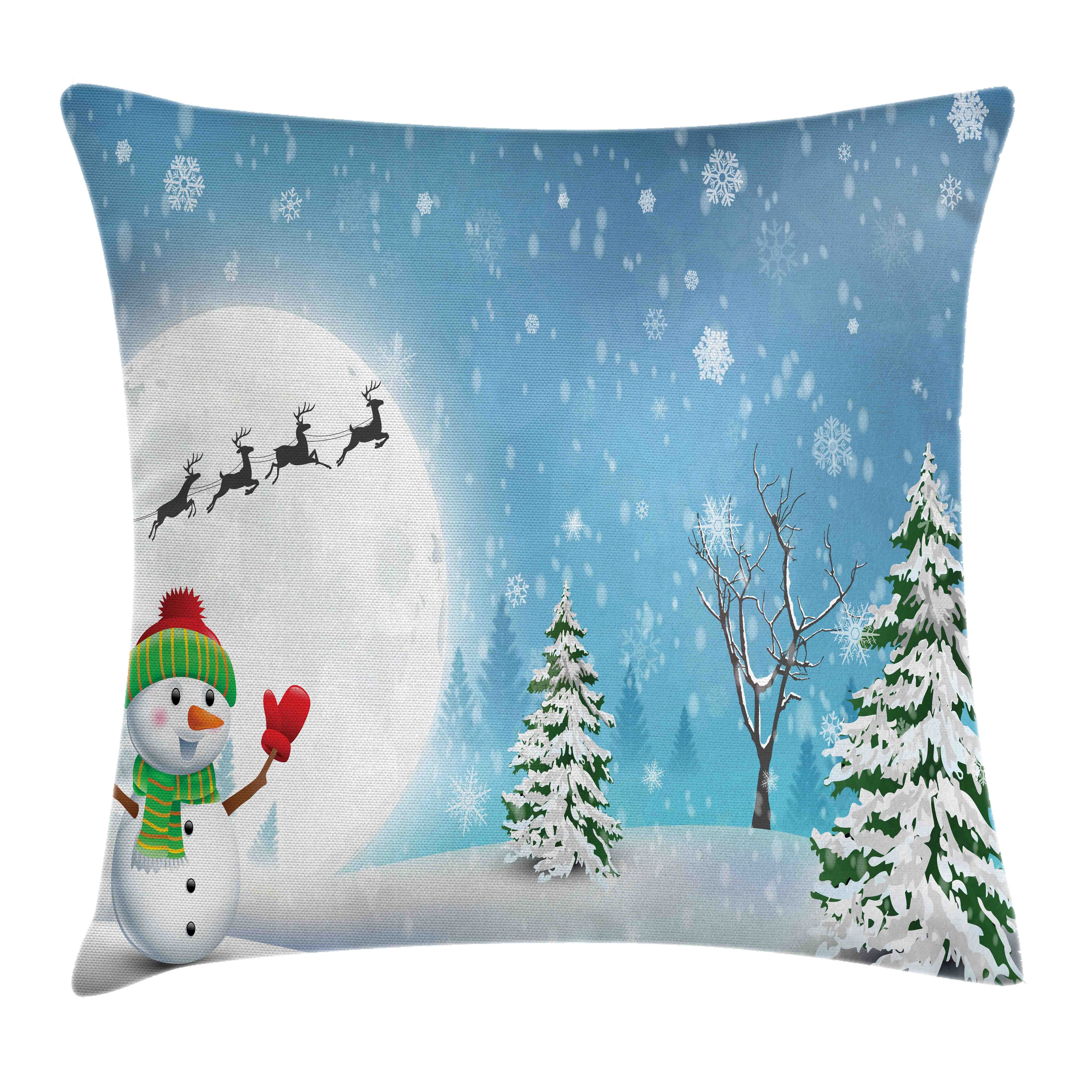 Kissenbezüge Reißverschluss Kissenhülle (1 Snowman mit Jolly Druck, Stück), Farben Weihnachts Abakuhaus Farbfesten Weihnachten Beidseitiger