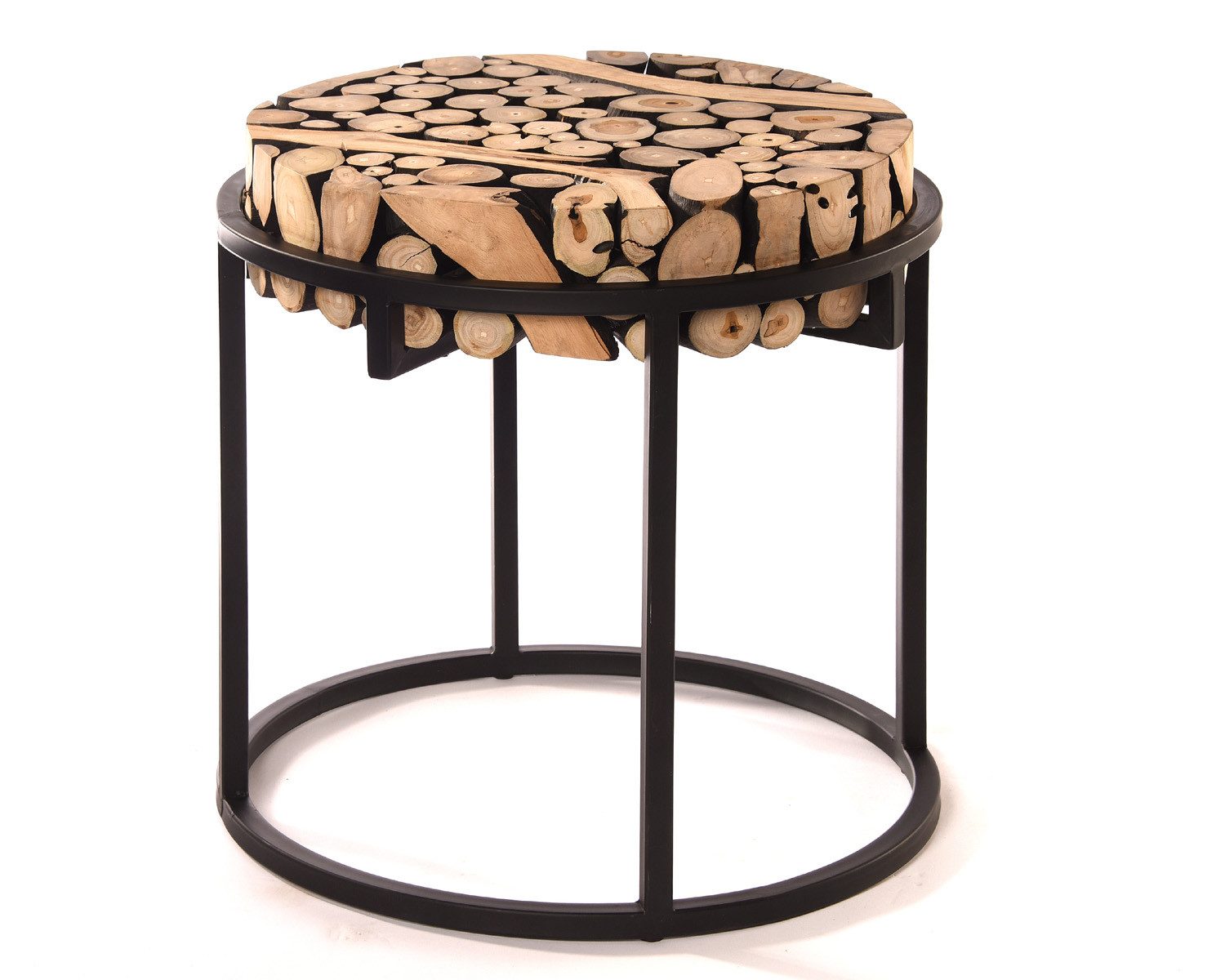 Bambus-Lounge Beistelltisch Taiga Beistelltisch rund Couchtisch Holz schwarz klein Nachttisch