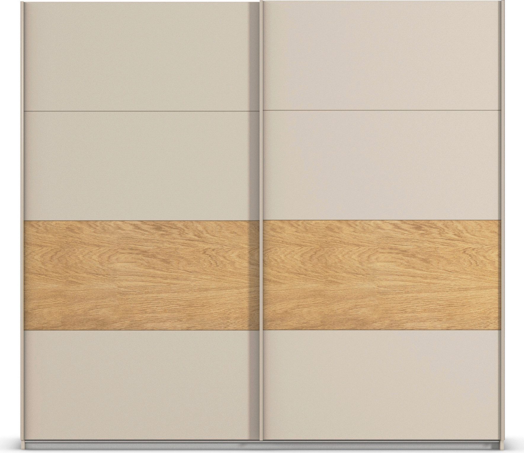 rauch Schwebetürenschrank Kleiderschrank Schrank Garderobe Schlafzimmerschrank MALVA Bauchbinde abgesetzt in gebürstetem Eiche Furnier MADE IN GERMANY