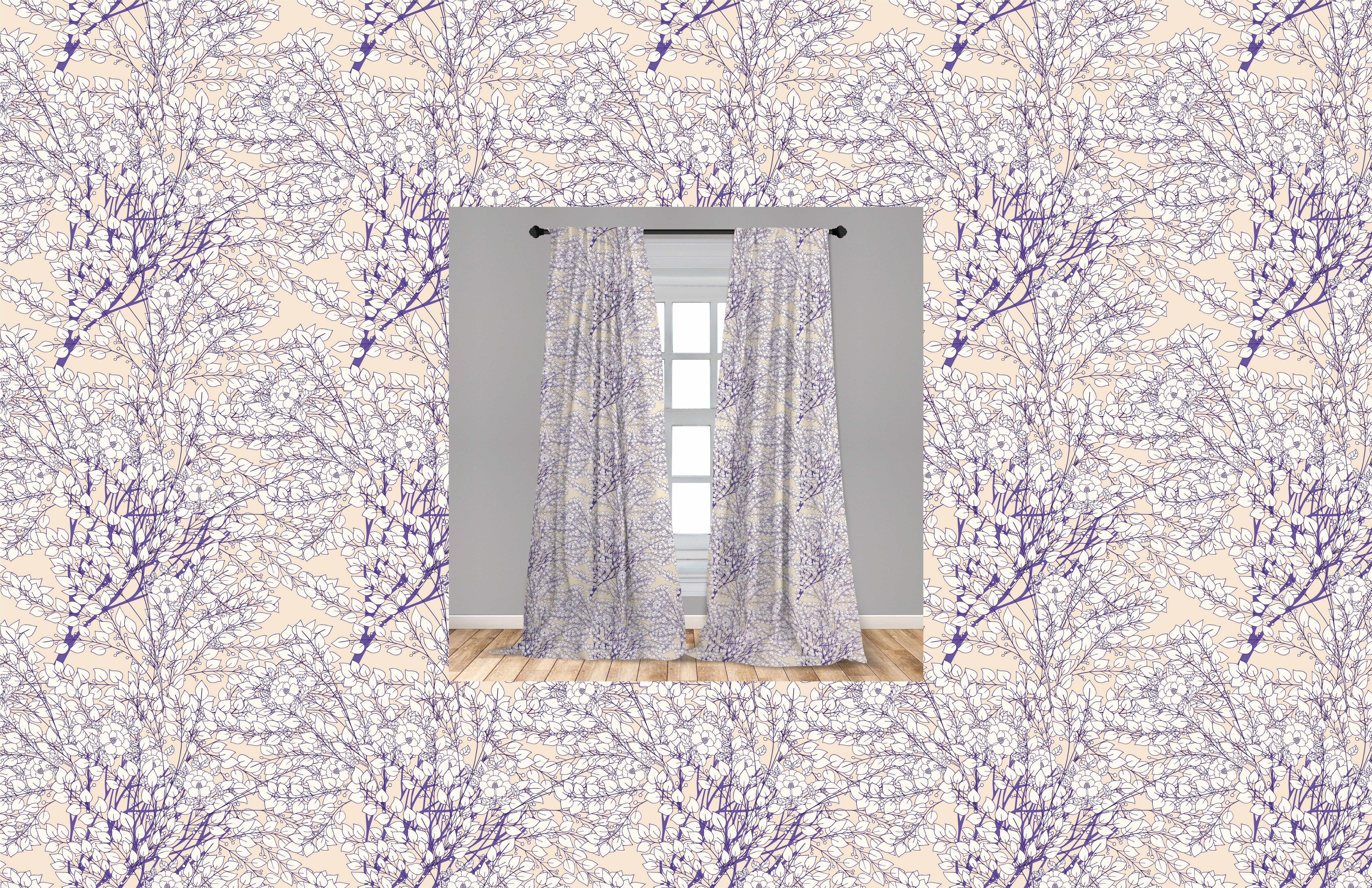 Gardine Microfaser, Wohnzimmer Vorhang Pflanzen Dekor, Stil für Schlafzimmer Muster Antik Abakuhaus, Blätter
