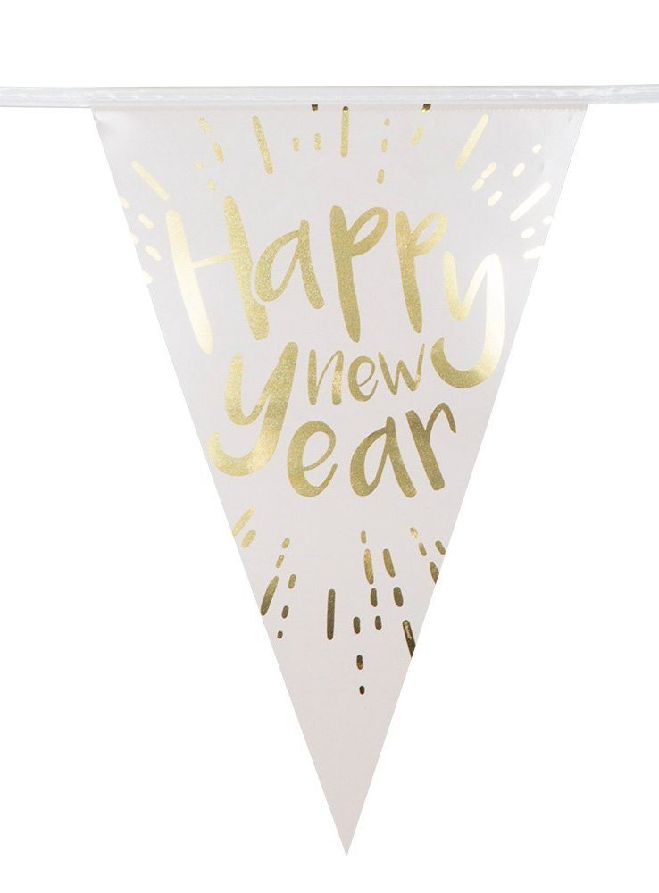Boland Hängedekoration Neujahr Party Deko Silvester Wimpelkette gold 4m, Glänzende Partydeko für Deine Silvestersause!