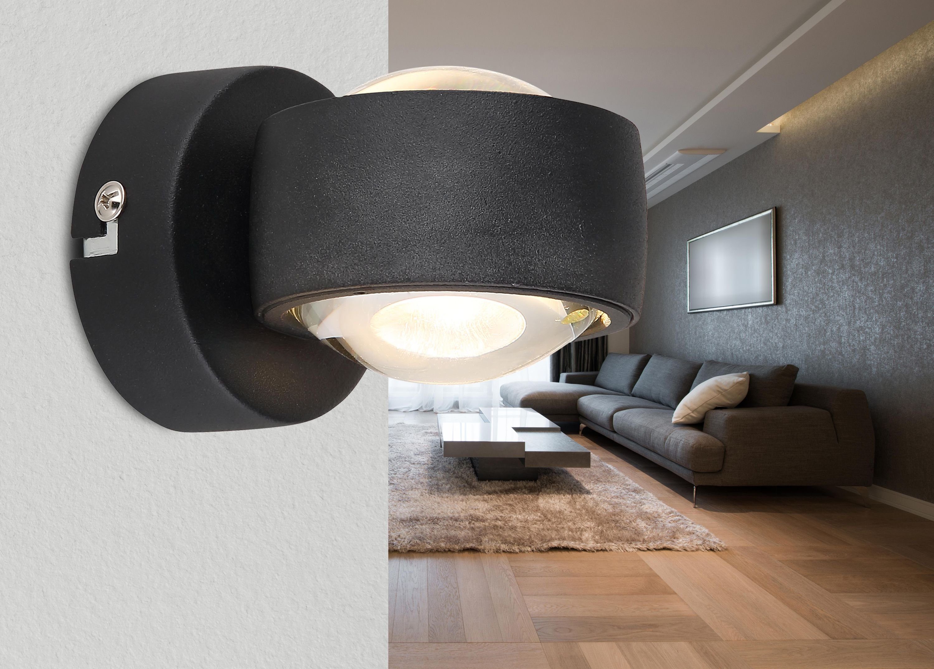 Lumen, Leuchte Wandleuchte Schwarz/Klar, Kelvin, hofstein 7 aus Up&Down-Effekt, mit tollem Metall/Glas Watt 3000 »Montevarchi« Wandlampe 470 1xLED moderne in