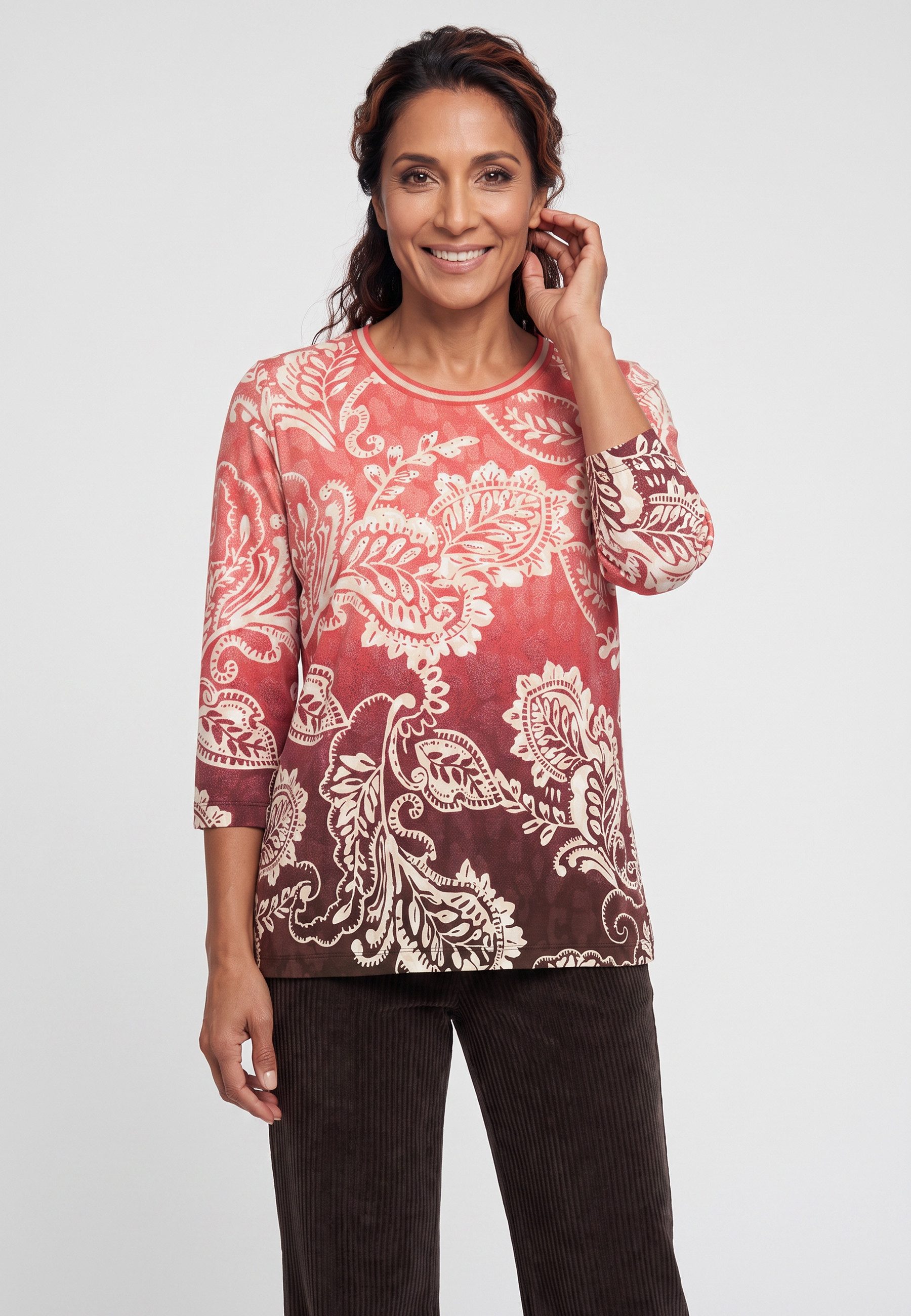 Olsen T-Shirt mit Panneaux-Print und Rundhalsausschnitt