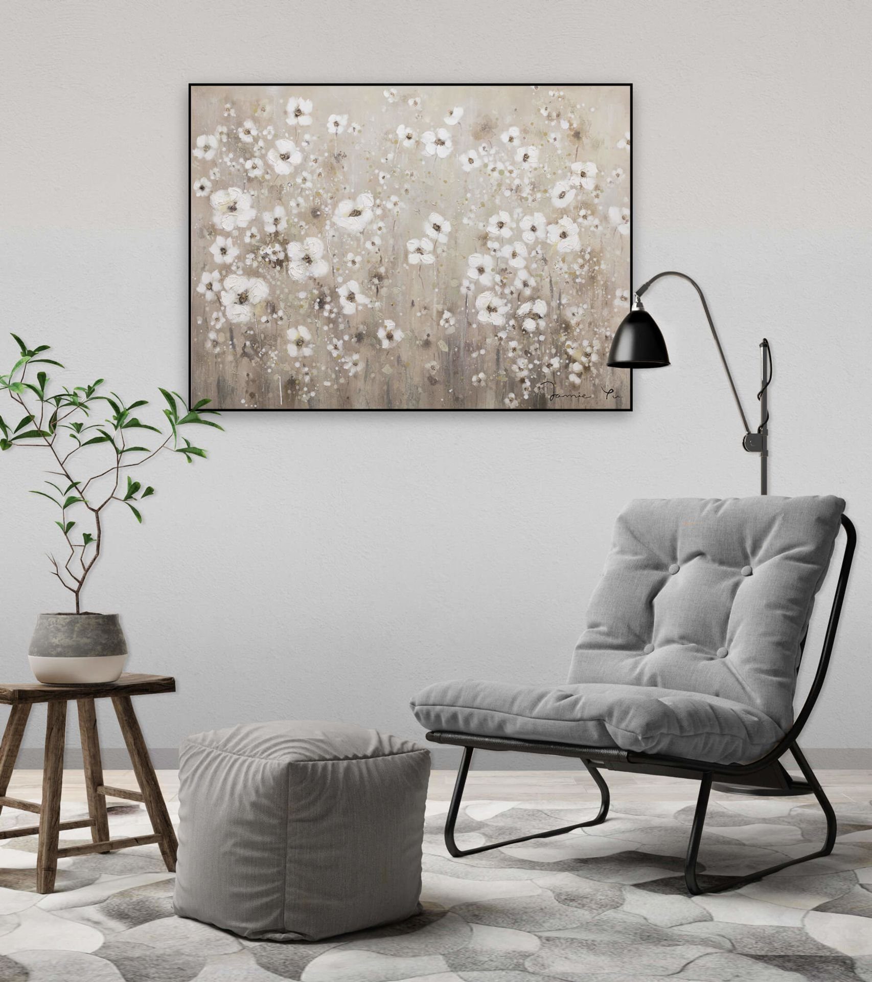 cm, Wünsche KUNSTLOFT 100% der HANDGEMALT 100x75 Wohnzimmer Wandbild Feld Gemälde Leinwandbild