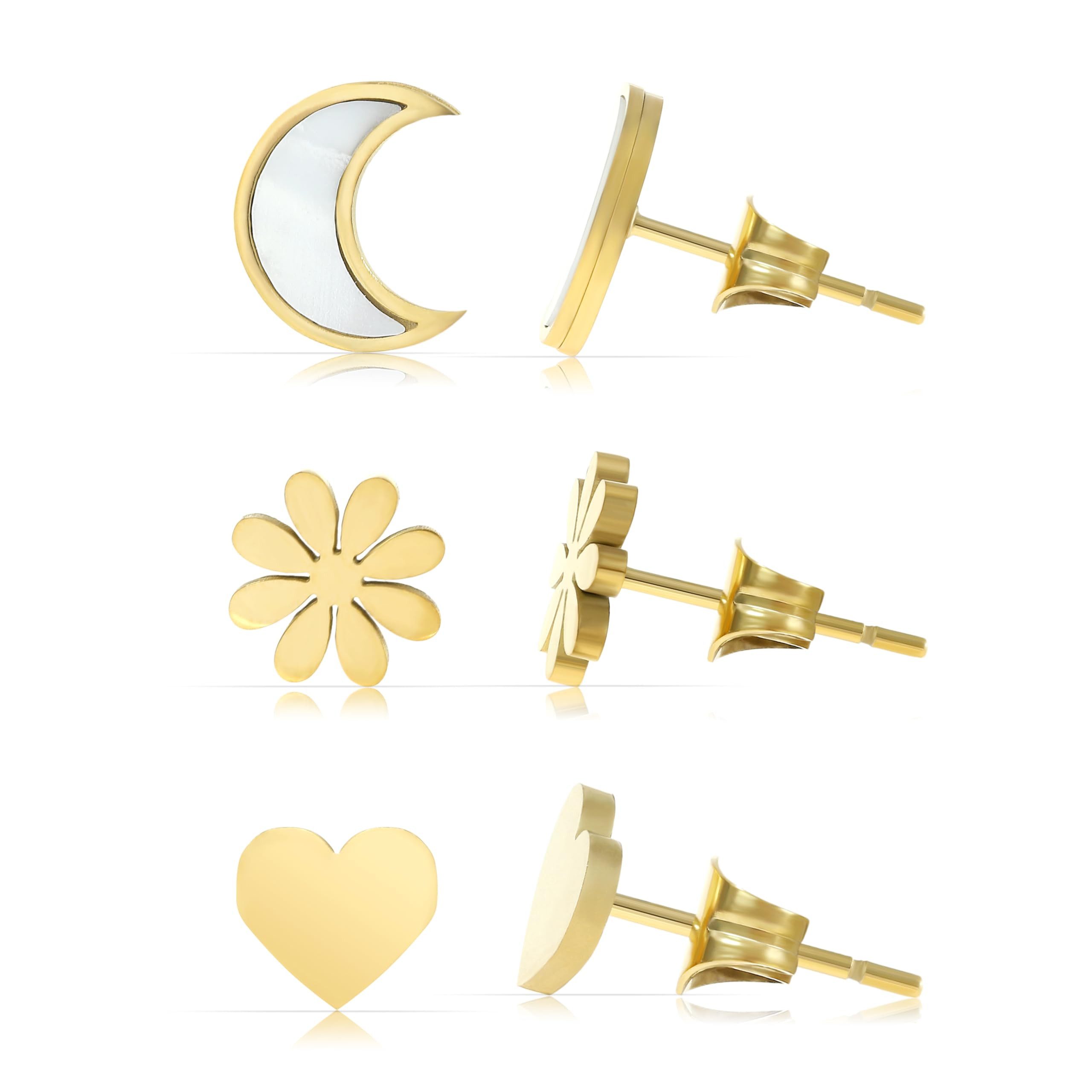 Made by Nami Ohrstecker-Set verschiedene Formen mit Mond-Blume-Herz Perlmut günstig online kaufen