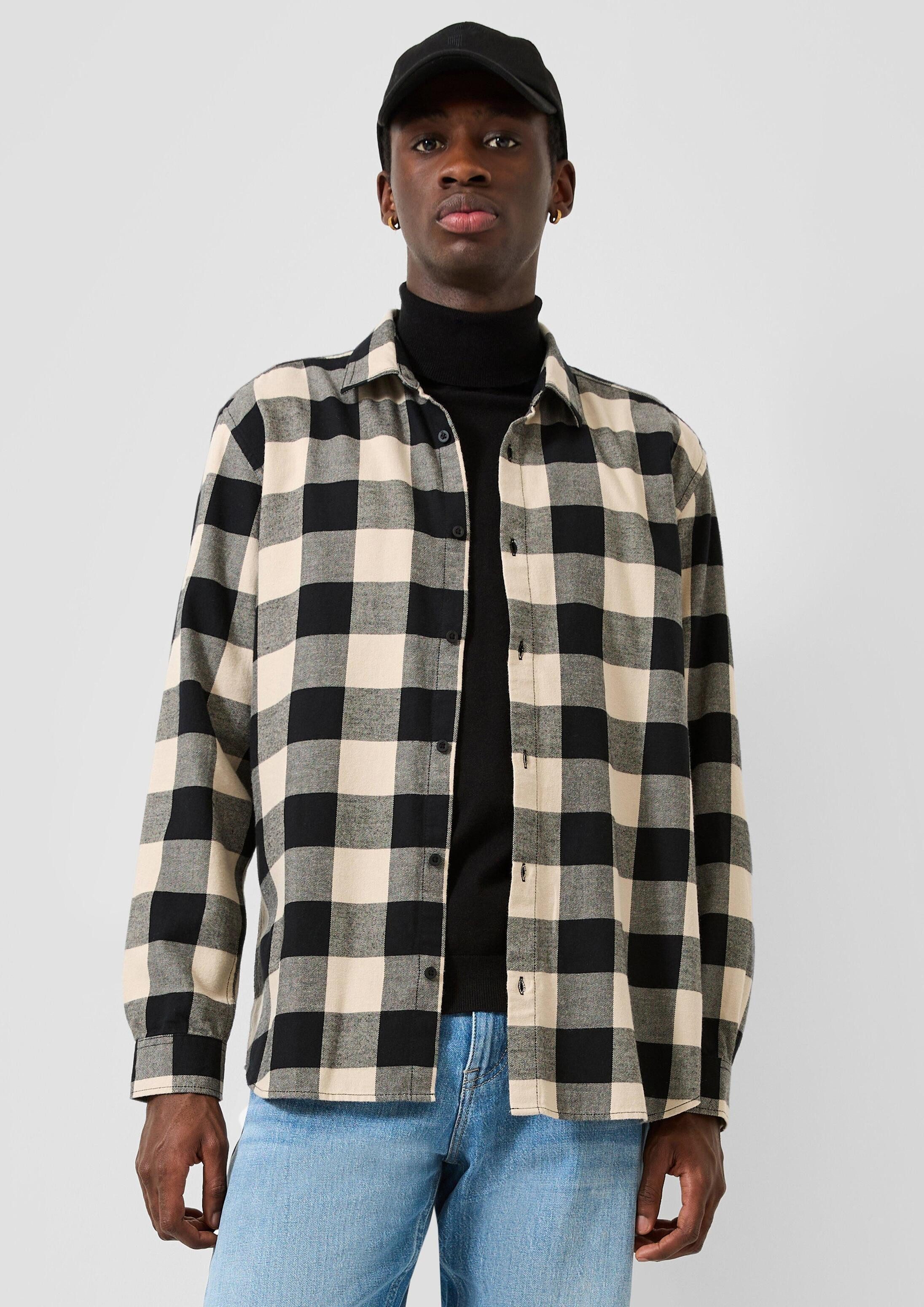 QS Langarmhemd Hemd Regular Fit: Kariertes Flanellhemd