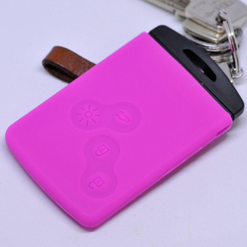mt-key Schlüsseltasche Autoschlüssel Softcase Silikon Schutzhülle Pink, für Renault Captur Clio Grand Scenic ZOE Schlüsselkarte 4 Knopf KEYLES | Schlüsseltaschen