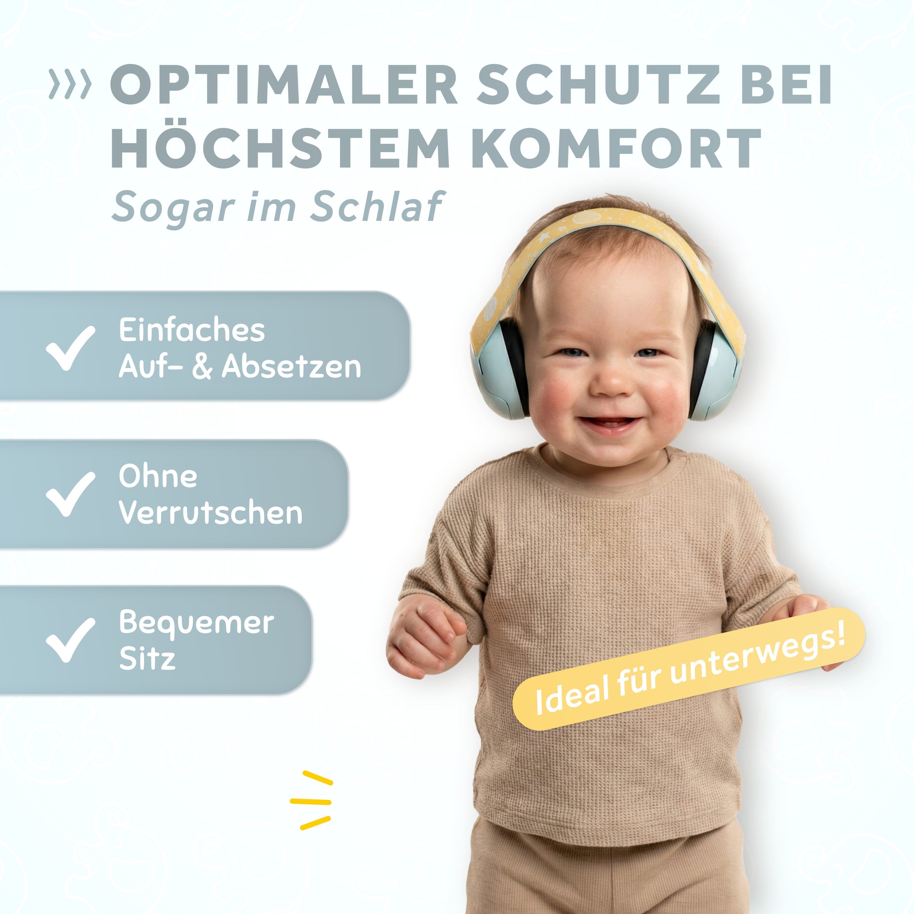 Schallwerk Kapselgehörschutz Mini+ Ohrenschützer für Kleinkinder - Gehörschutz Baby, (Kopfhörer Babys & Kleinkinder, Ohrenschutz für Babys mit verstellbaren Band), bis zu 52cm Kopfumfang