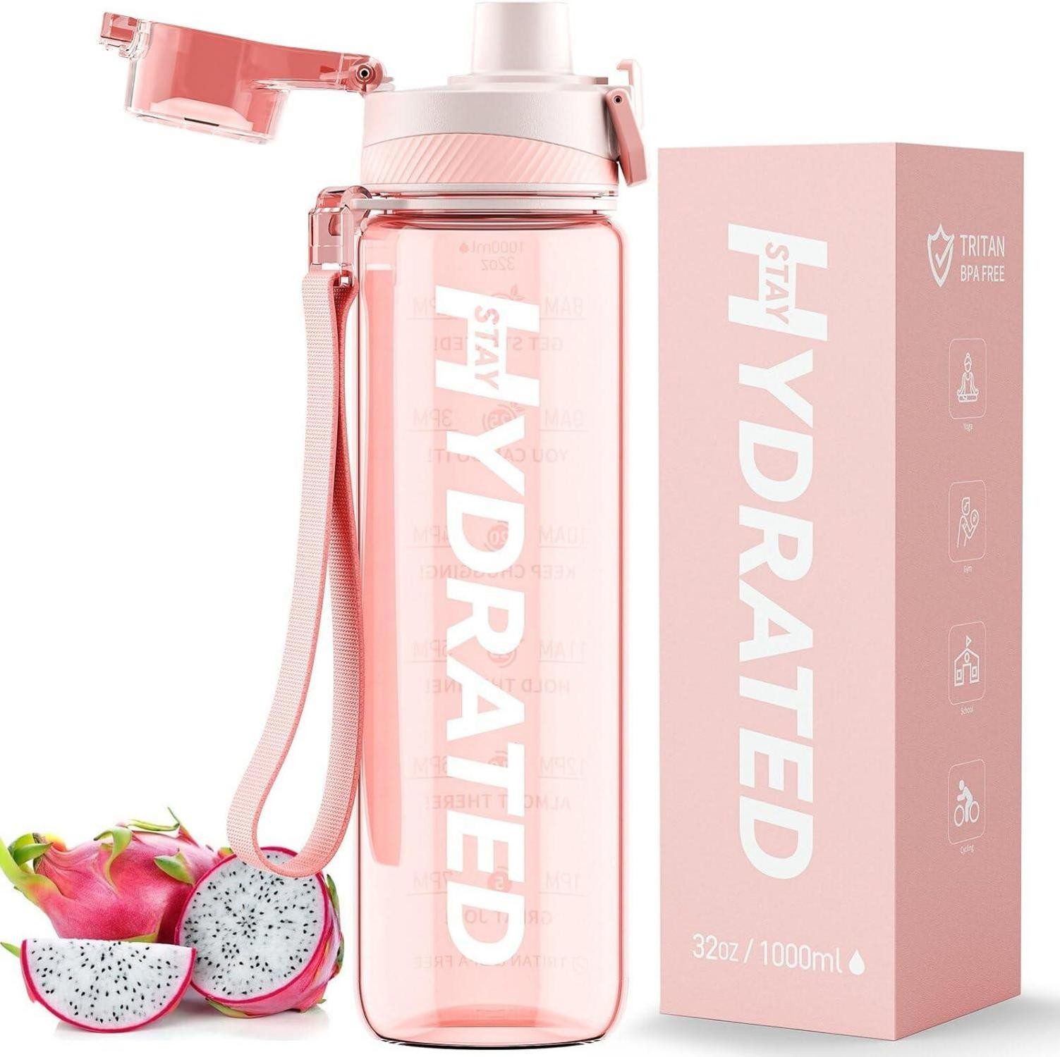 Becher Trinkflasche 1L BPA-Frei Tritan Sport Auslaufsicher Zeitmarkierung