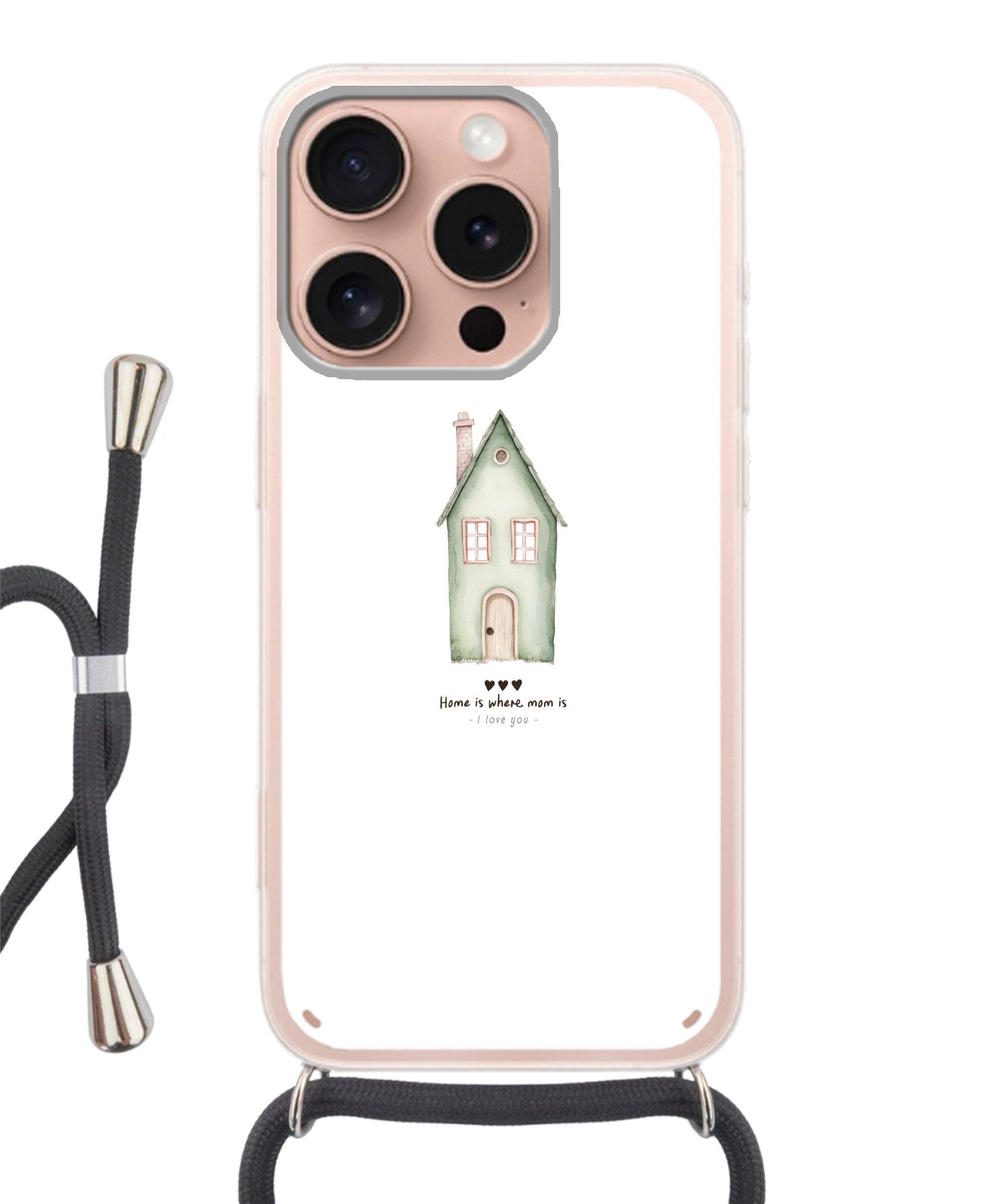 MuchoWow Handyhülle für Apple iPhone 16 Pro Landhaus - Grün - Text - Liebevoll, Tragbare Handyhüllen mit Kette zum umhängen, Handykette Handyband