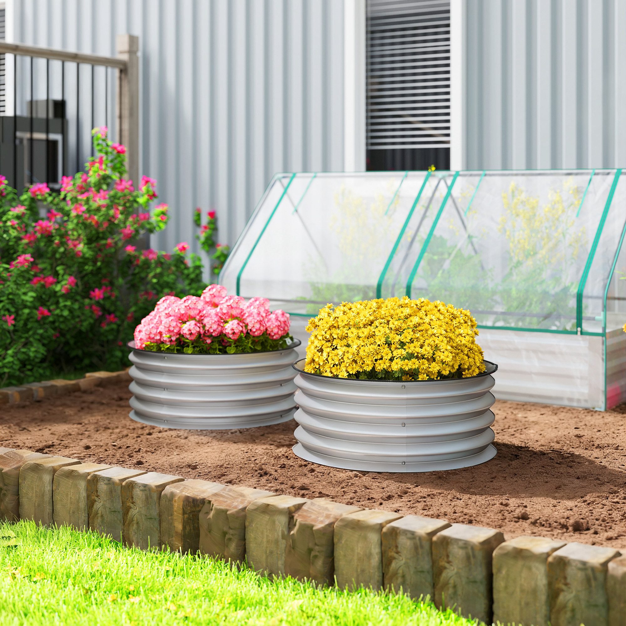 Outsunny Hochbeet aus Metall, 2er Set Blumenkasten, Kräuterbeet, 60 x 60 x 30 cm (Pflanzenbeet, 2 St., Gartenbeet), für Garten, Balkon, Silber