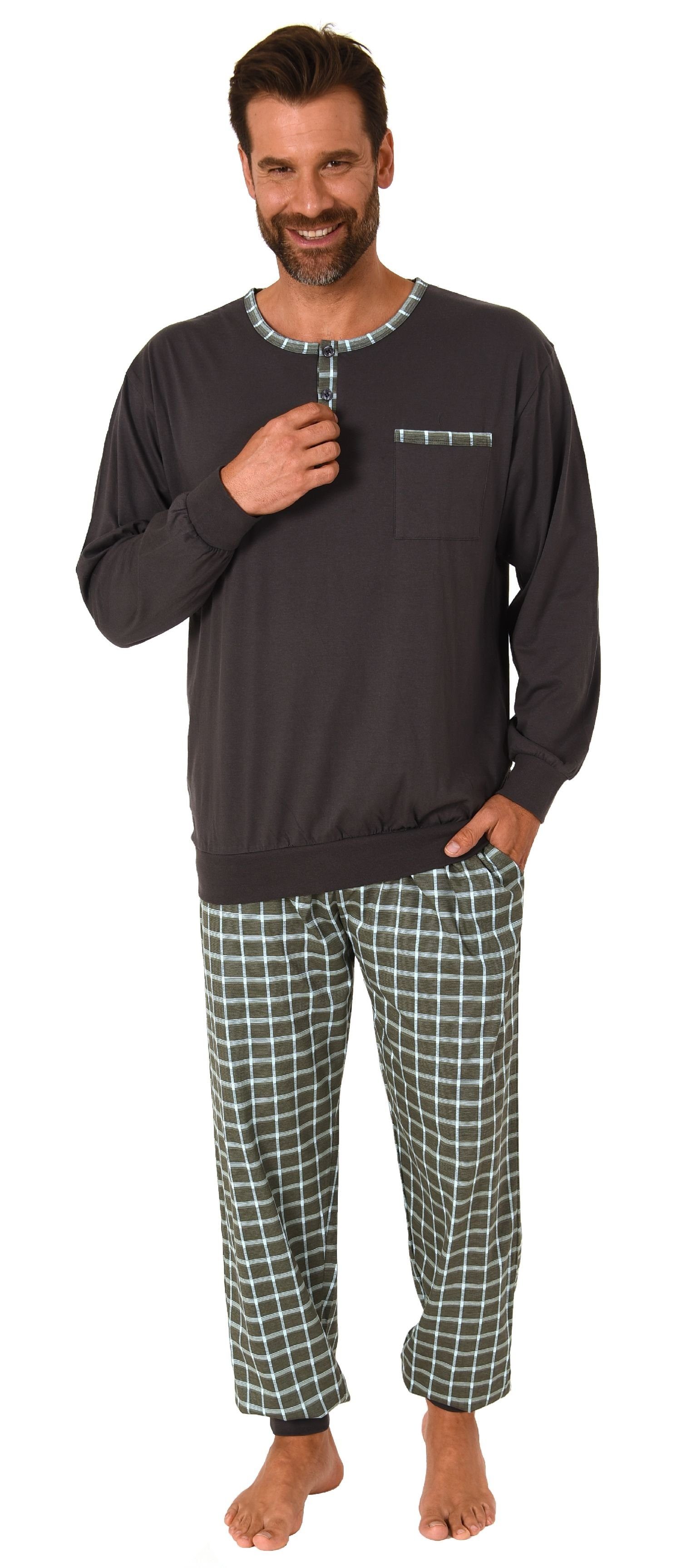 Normann Pyjama Herren Schlafanzug mit Bündchen und karierter Jersey Hose günstig online kaufen
