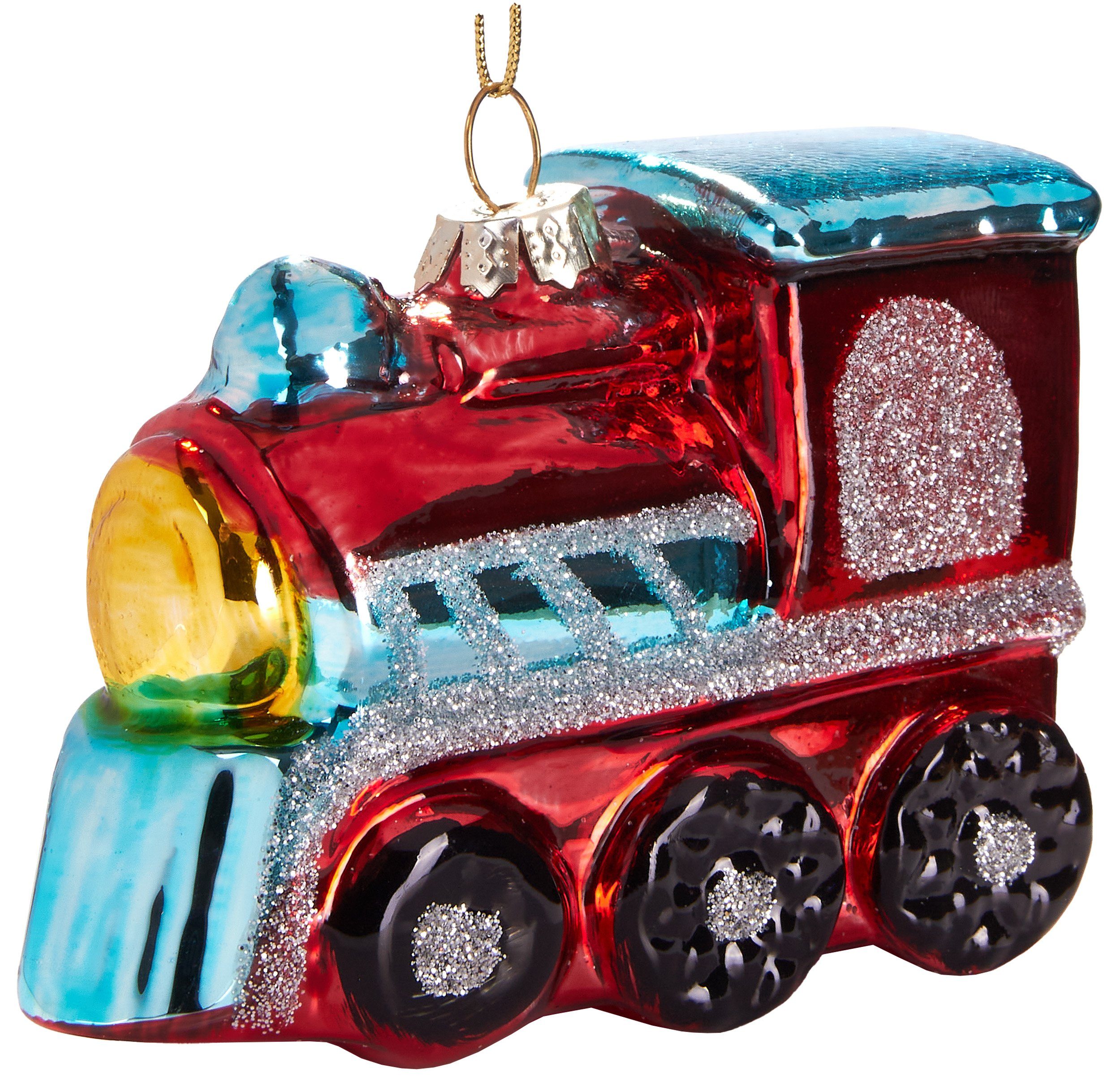 ca. Weihnachtskugel Glas, Christbaumschmuck Lokomotive, schöner 9 aus handbemalt Weihnachtsanhänger BRUBAKER - Rote Mundgeblasene cm