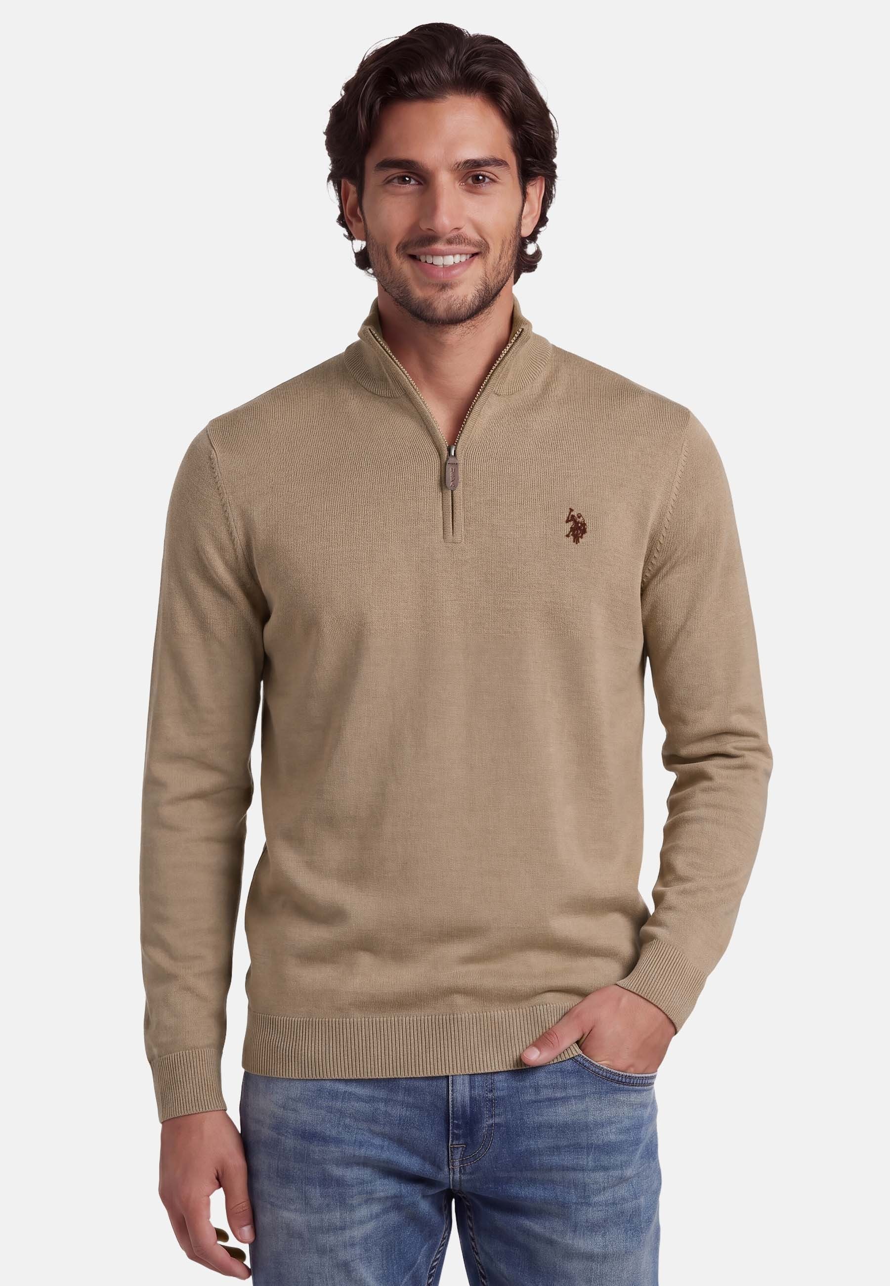 U.S. Polo Assn. Stehkragenpullover USKnooxx – Herren Half-Zip Strickpullover Baumwoll-Viskose-Mix, weiche Qualität und sportiver Look
