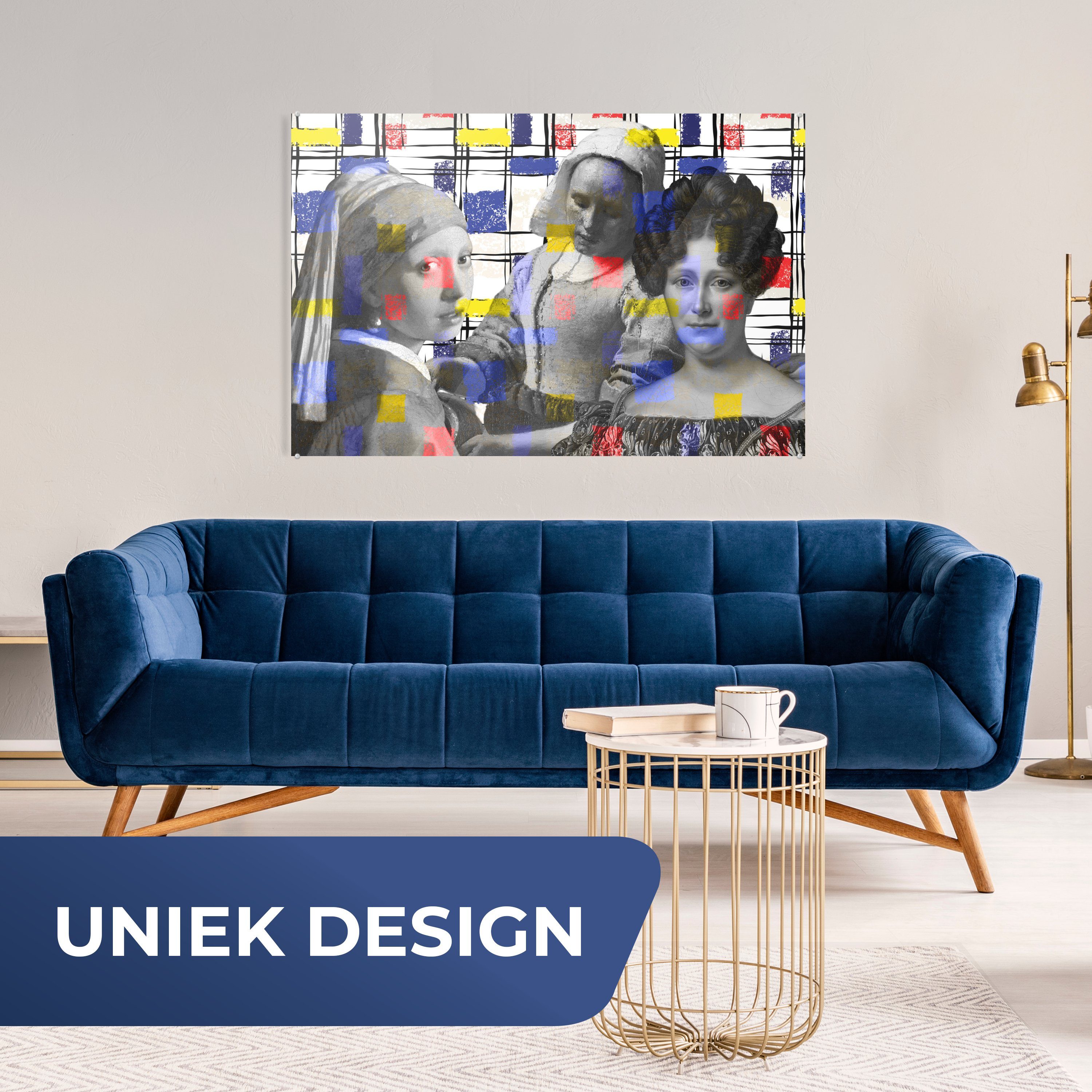 MuchoWow Acrylglasbild Collage Gemälde, bunt - Schlafzimmer Mondrian - Acrylglasbilder St), Wohnzimmer (1 &