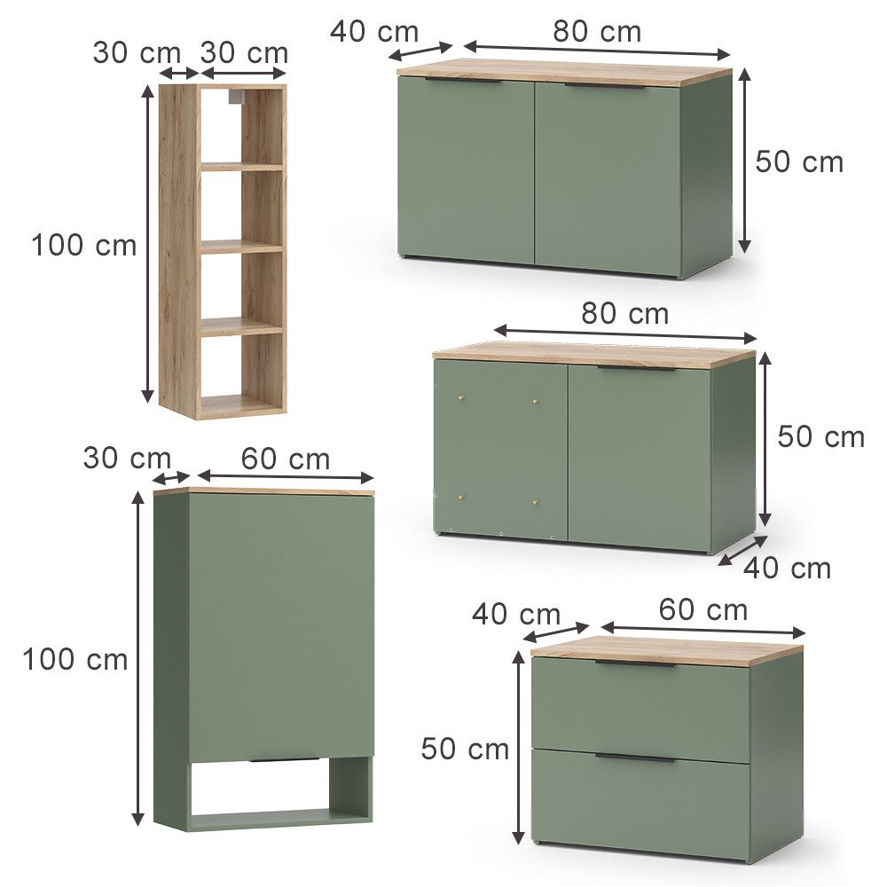 Vicco Wohnwand Wido, Grün/Sonoma, 5 Teile günstig online kaufen