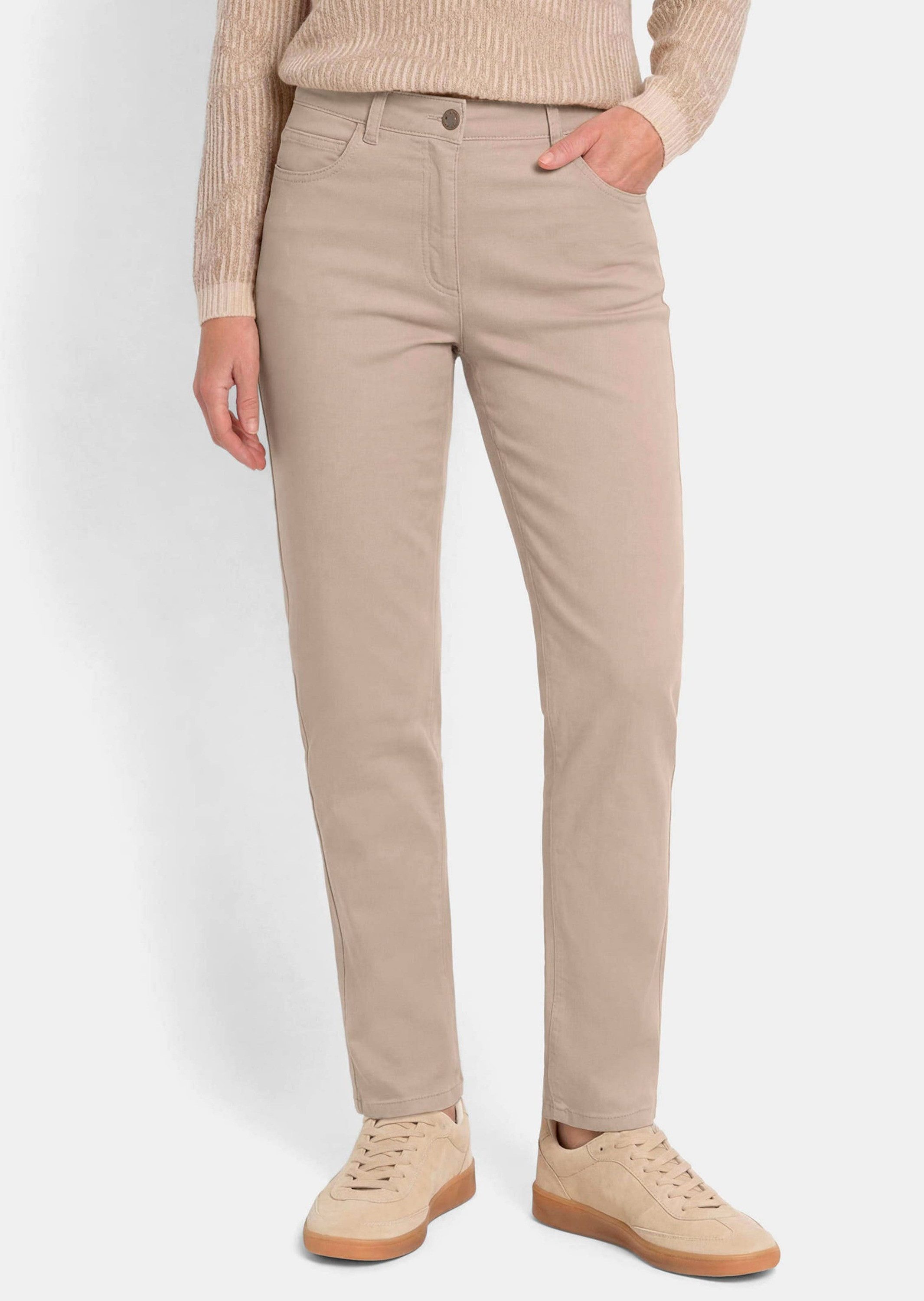GOLDNER 5-Pocket-Jeans Kurzgröße: Baumwoll-Stretch Mom Jeans SARA Lange bequeme Jeans mit modischer Waschung und Formbund