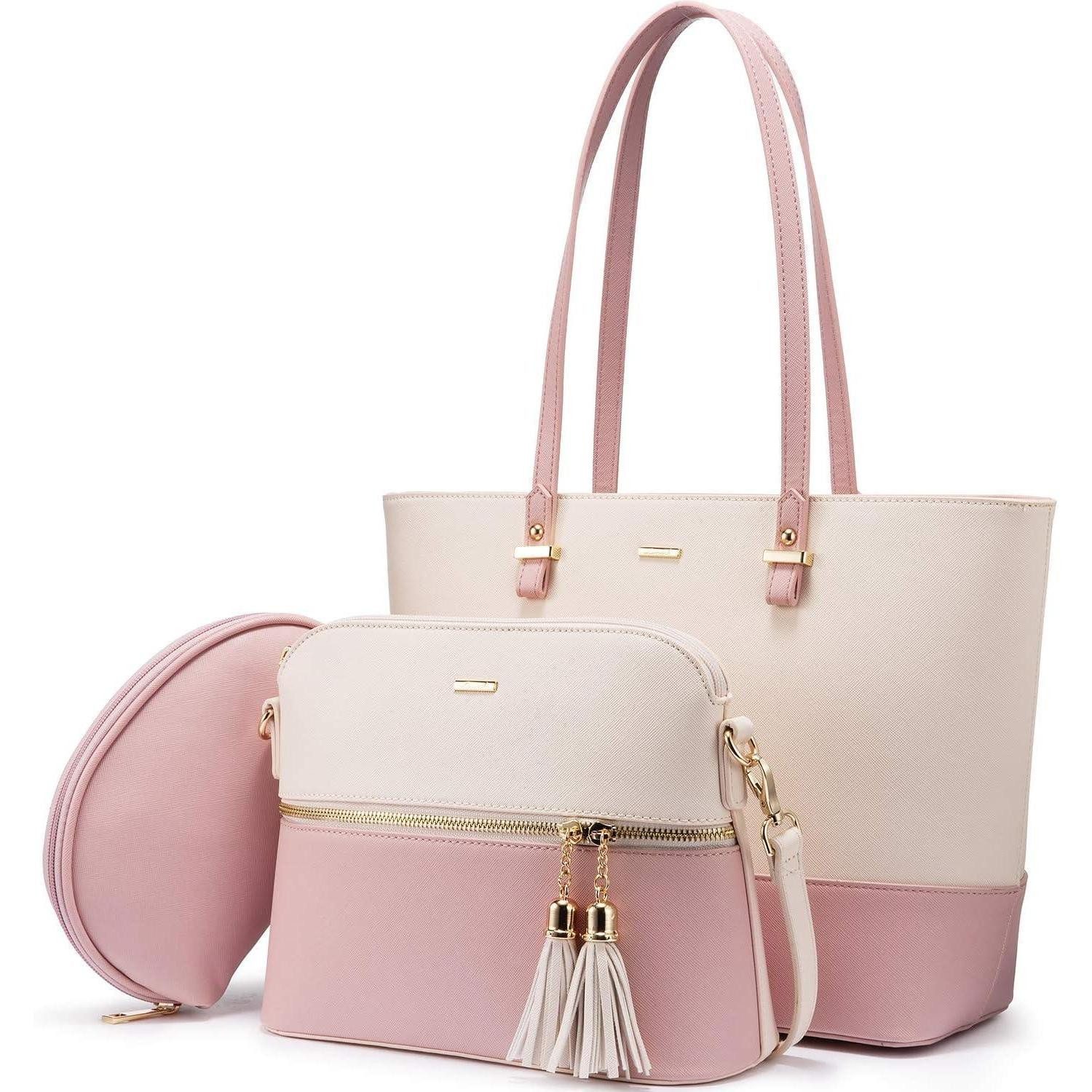 Handtasche Damen Handtasche Shopper Schultertasche Leder 3-teilig groß Set