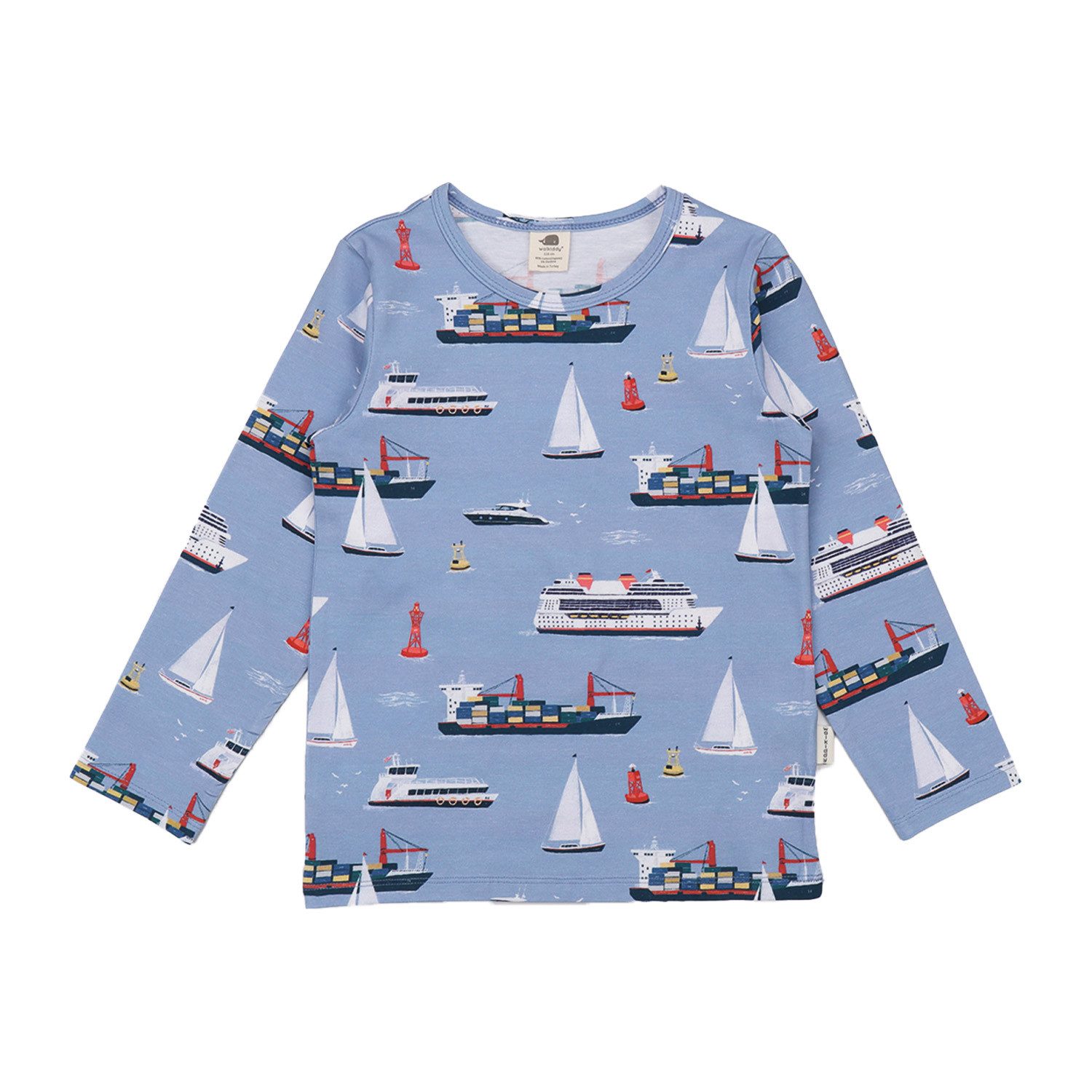 Langarmshirt Walkiddy Schiff & Hafen Kinder Bio Baumwolle GOTS Blau -