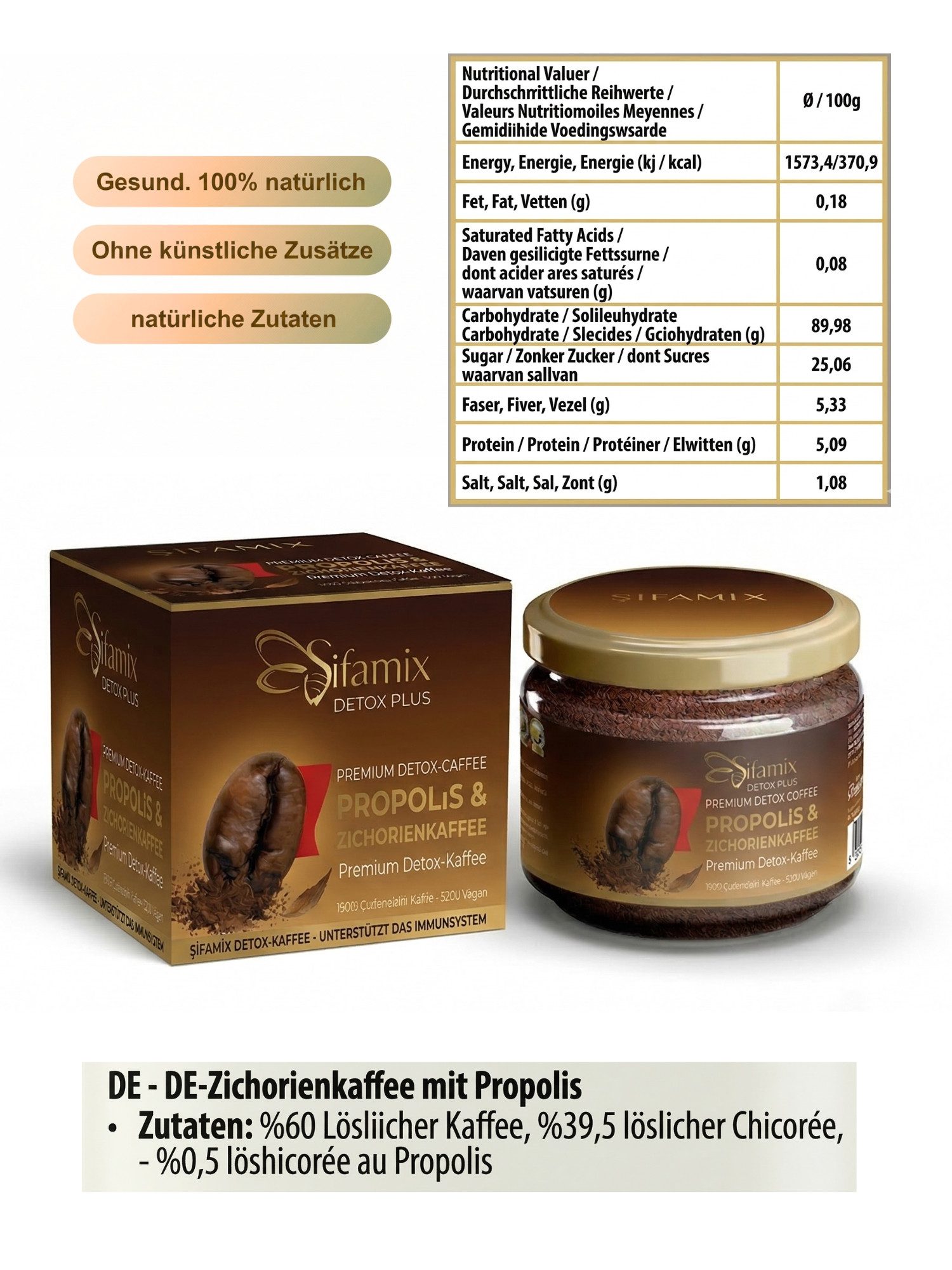 ADELSHOP Kaffee Premium Kaffee mit Propolis – Gewichtsmanagement 100g, 100% Natürlich, Ohne Zuckerzusatz, Unterstützt Gewichtsmanagement
