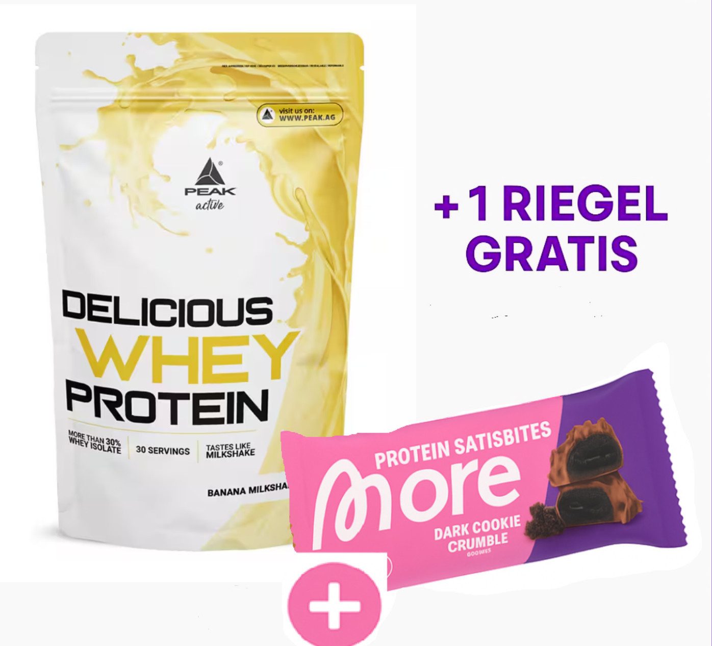 PEAK Delicious Whey 900 g Protein Eiweiß + 1 MORE NUTRITION RIEGEL GRATIS Pulver, 1 er Packung à 900 g, hoher Proteingehalt