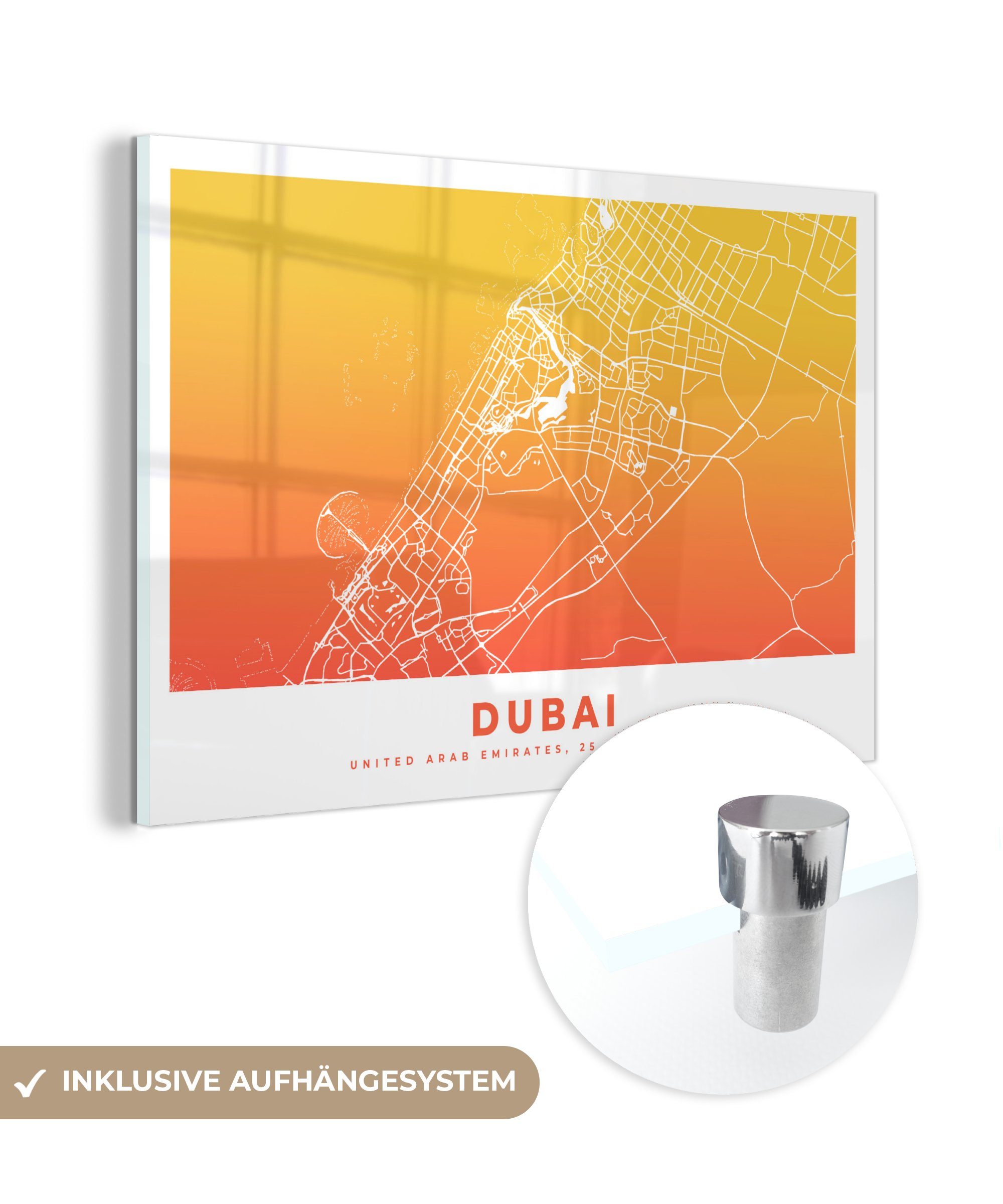 MuchoWow Acrylglasbild Dubai - Stadtplan, (1 St), Acrylglasbilder Wohnzimmer & Schlafzimmer