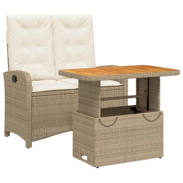 vidaXL Garten-Essgruppe 2-tlg. Garten-Essgruppe mit Kissen Beige Poly Rattan, (2-tlg)