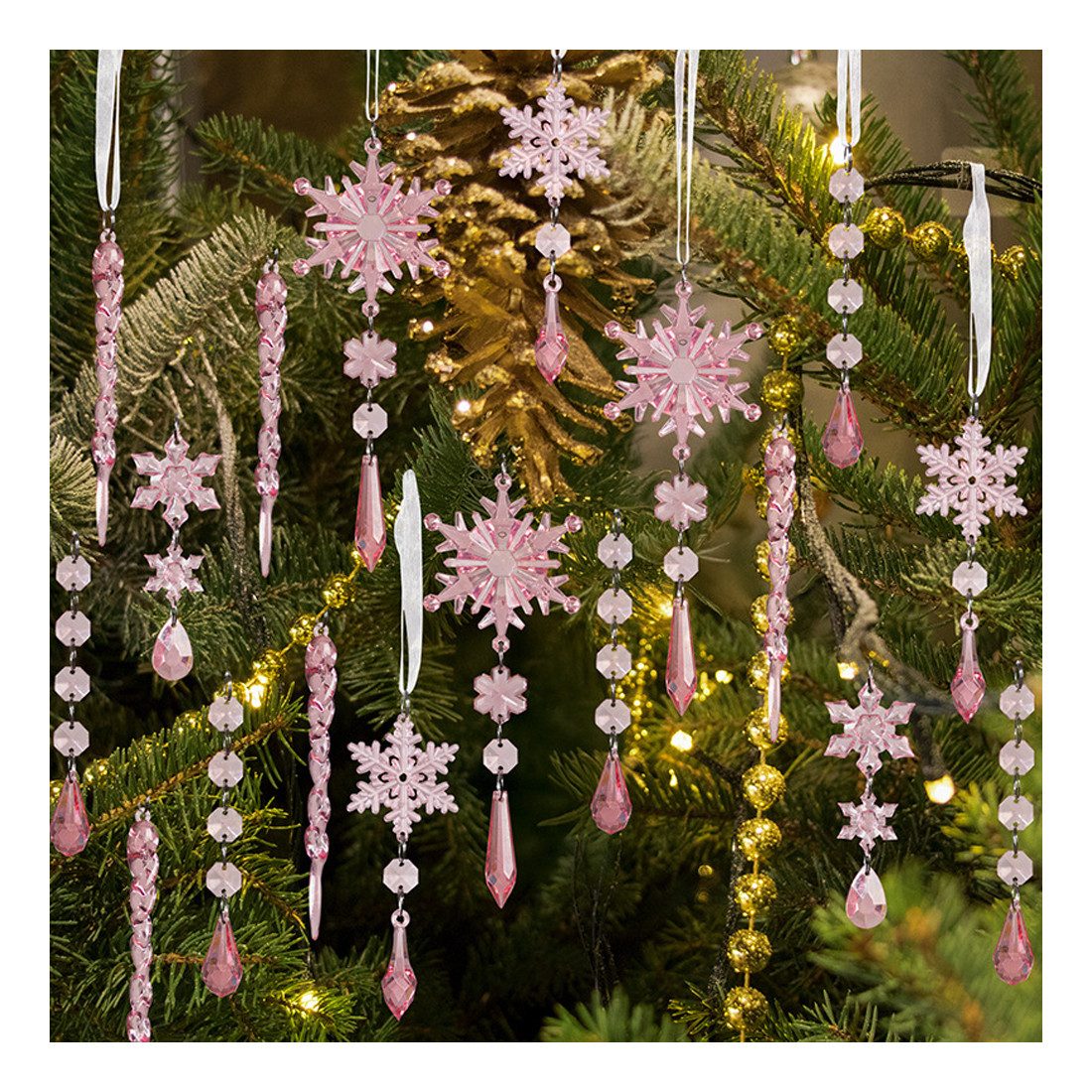 Bomiclss Christbaumschmuck Acryl Schneeflocken Eiszapfen Tropfen Hängedekoration (18-tlg), Ornamente für Weihnachtsbaum Winterfest und Party Deko